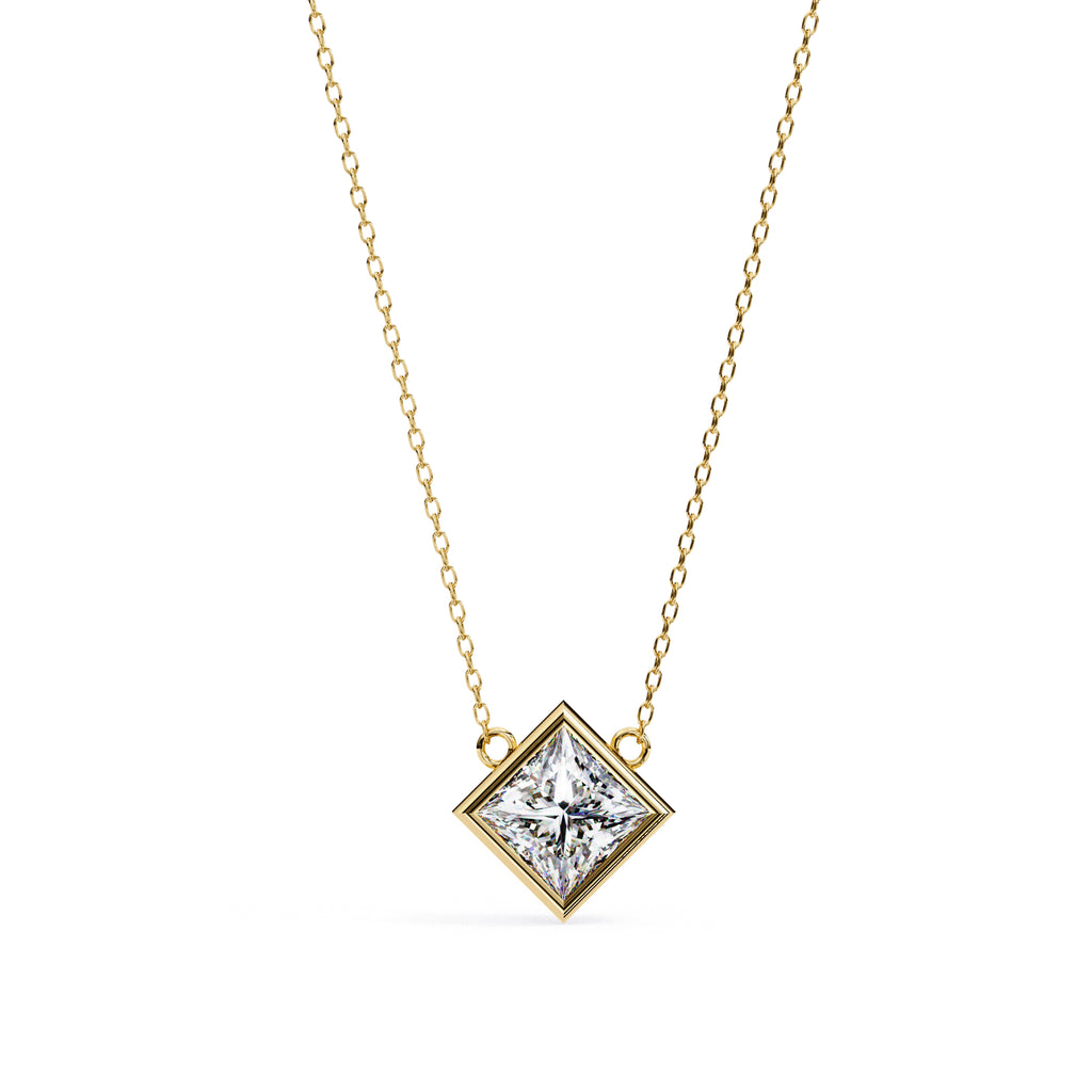 Elegant square-shaped diamond pendant in bezel setting
