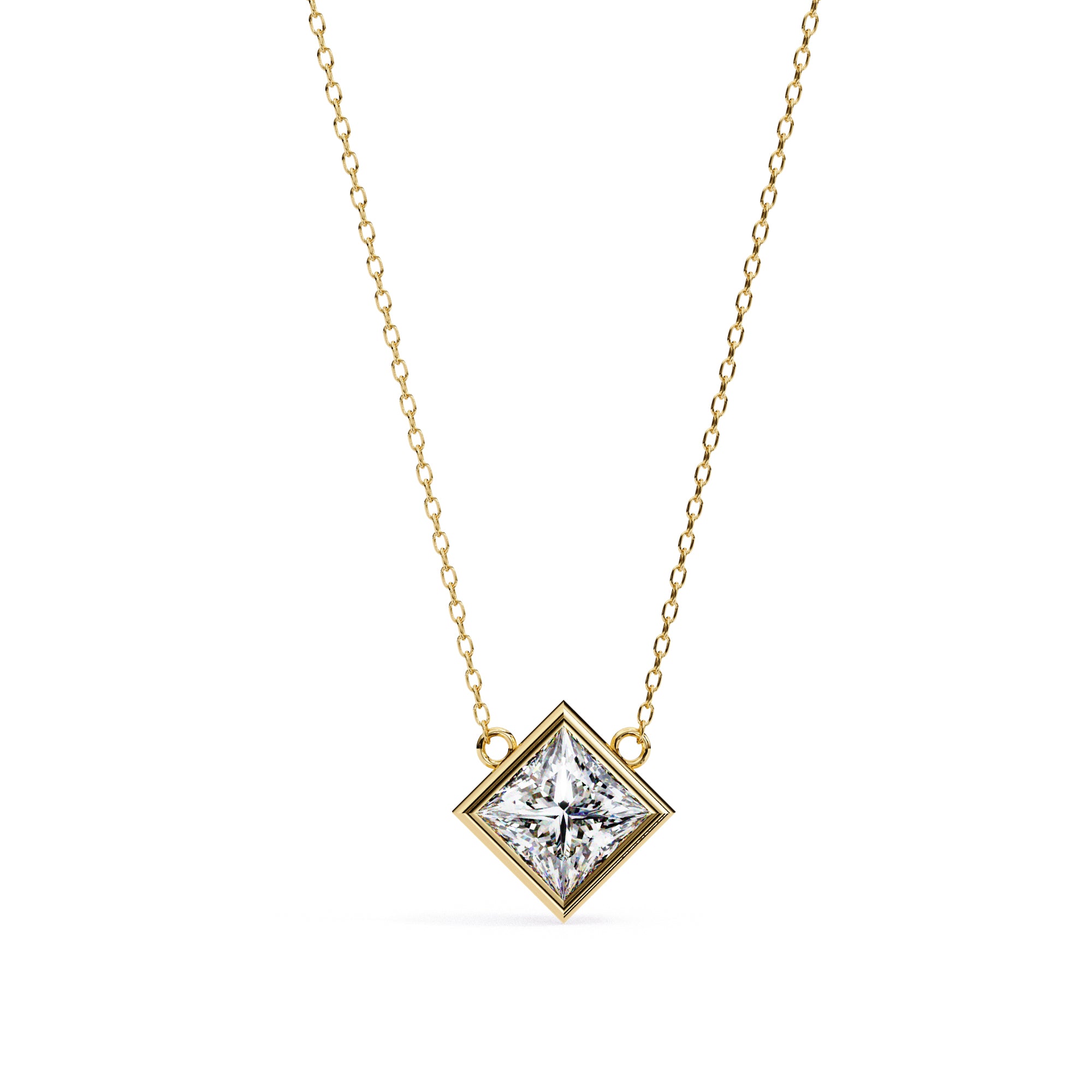 Elegant square-shaped diamond pendant in bezel setting