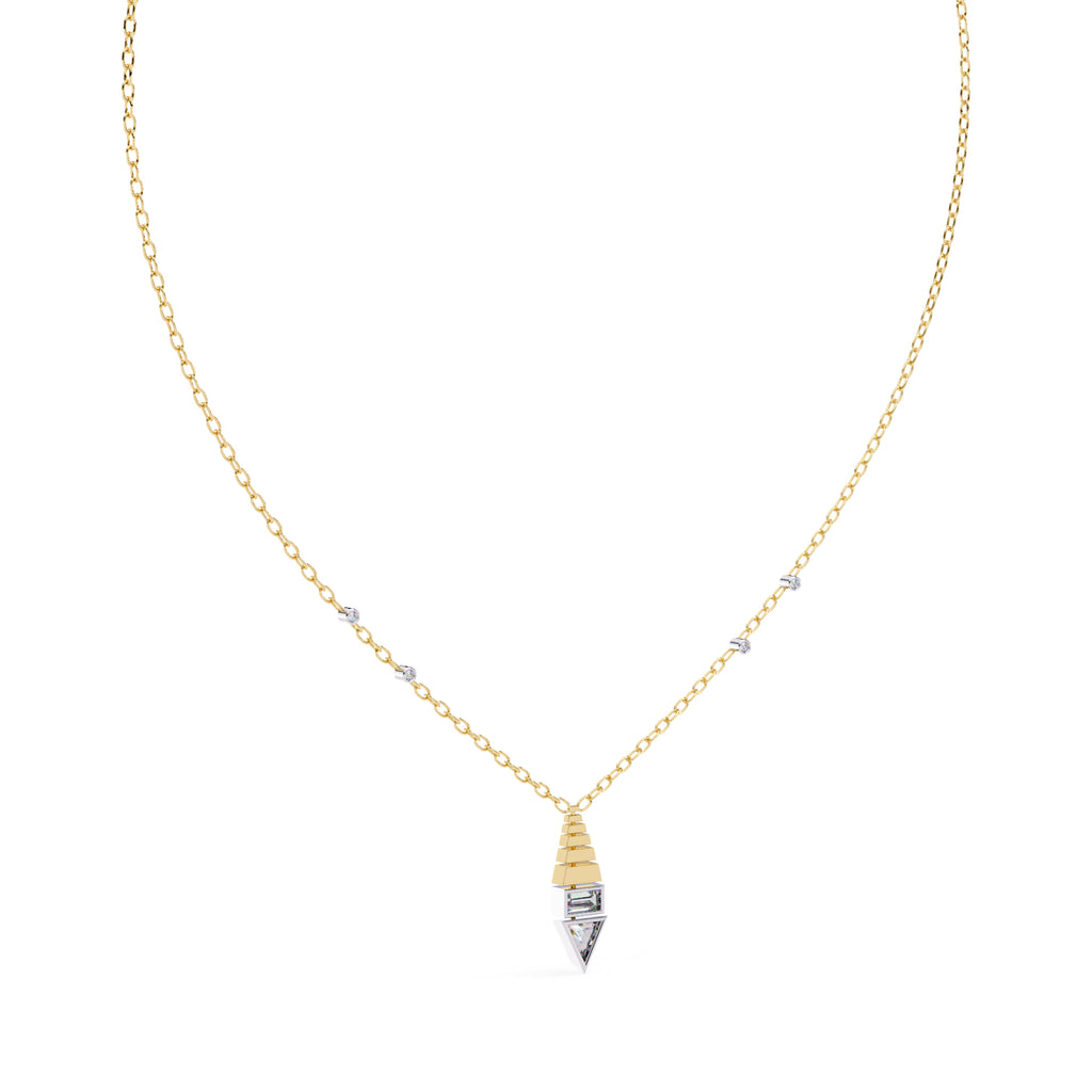 Gold geometric diamond pendant with triangular shape