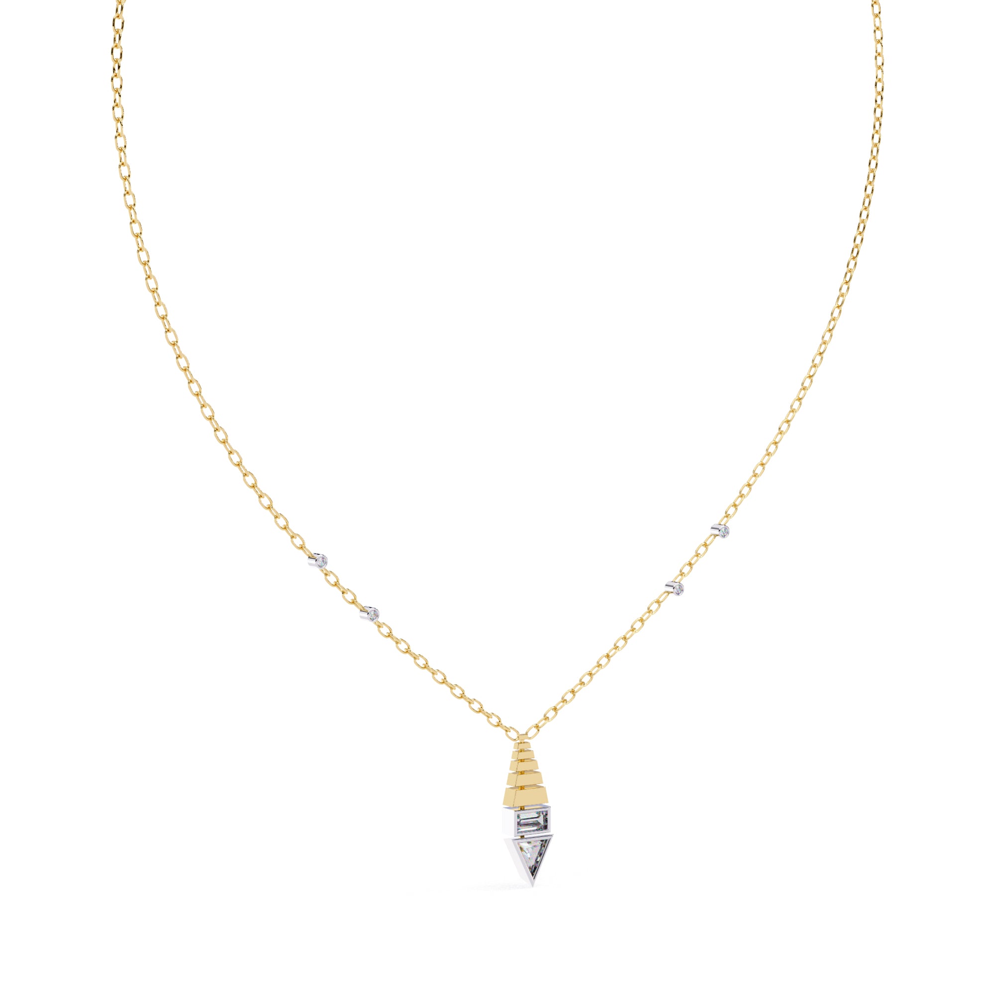Gold geometric diamond pendant with triangular shape