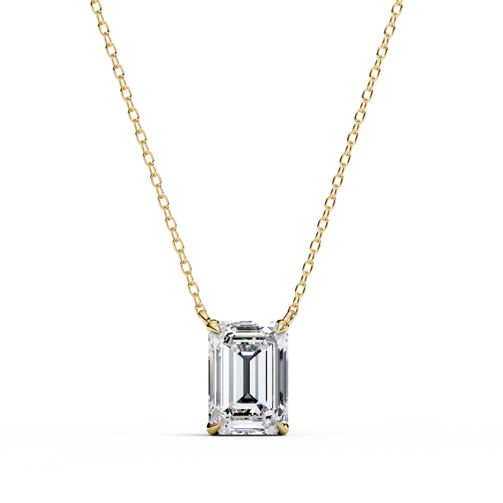 Minimalist Solitaire Emerald-Cut Diamond Pendant in Gold