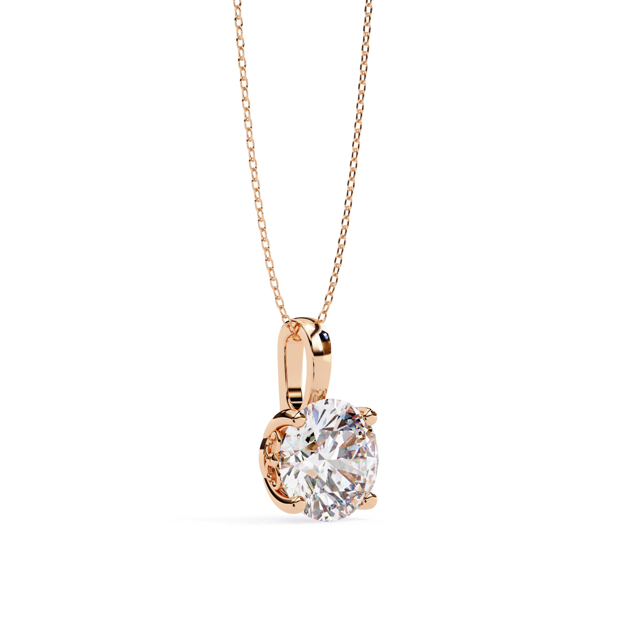 Round diamond solitaire pendant in 4-prong rose gold setting