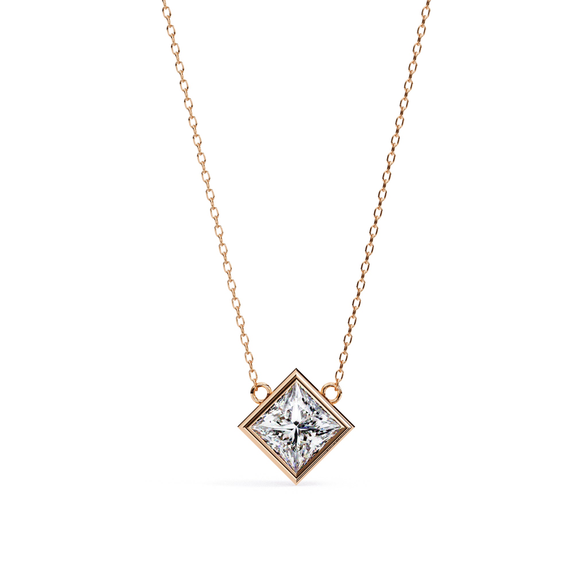 Elegant square-shaped diamond pendant in bezel setting