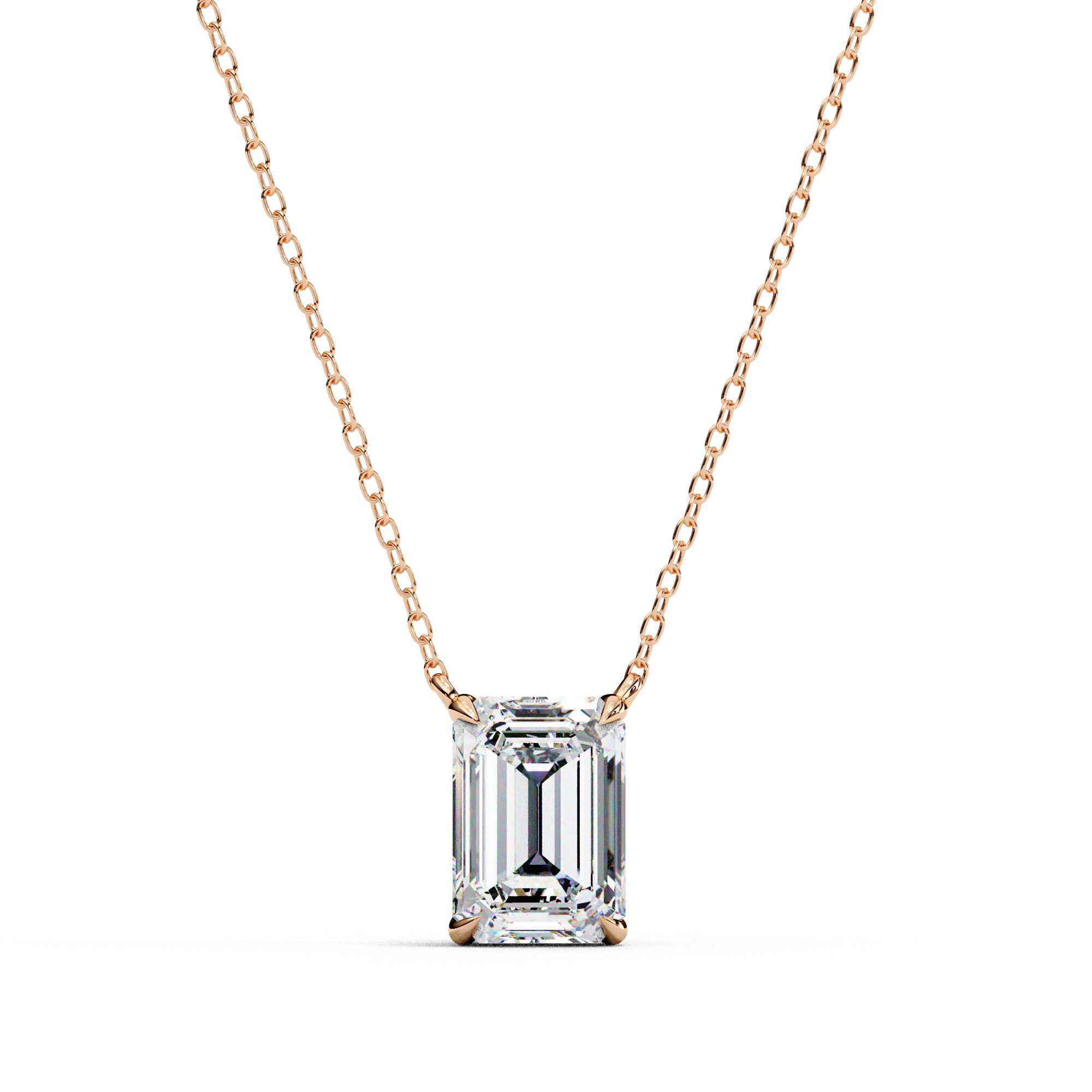 Minimalist Solitaire Emerald-Cut Diamond Pendant in Rose Gold