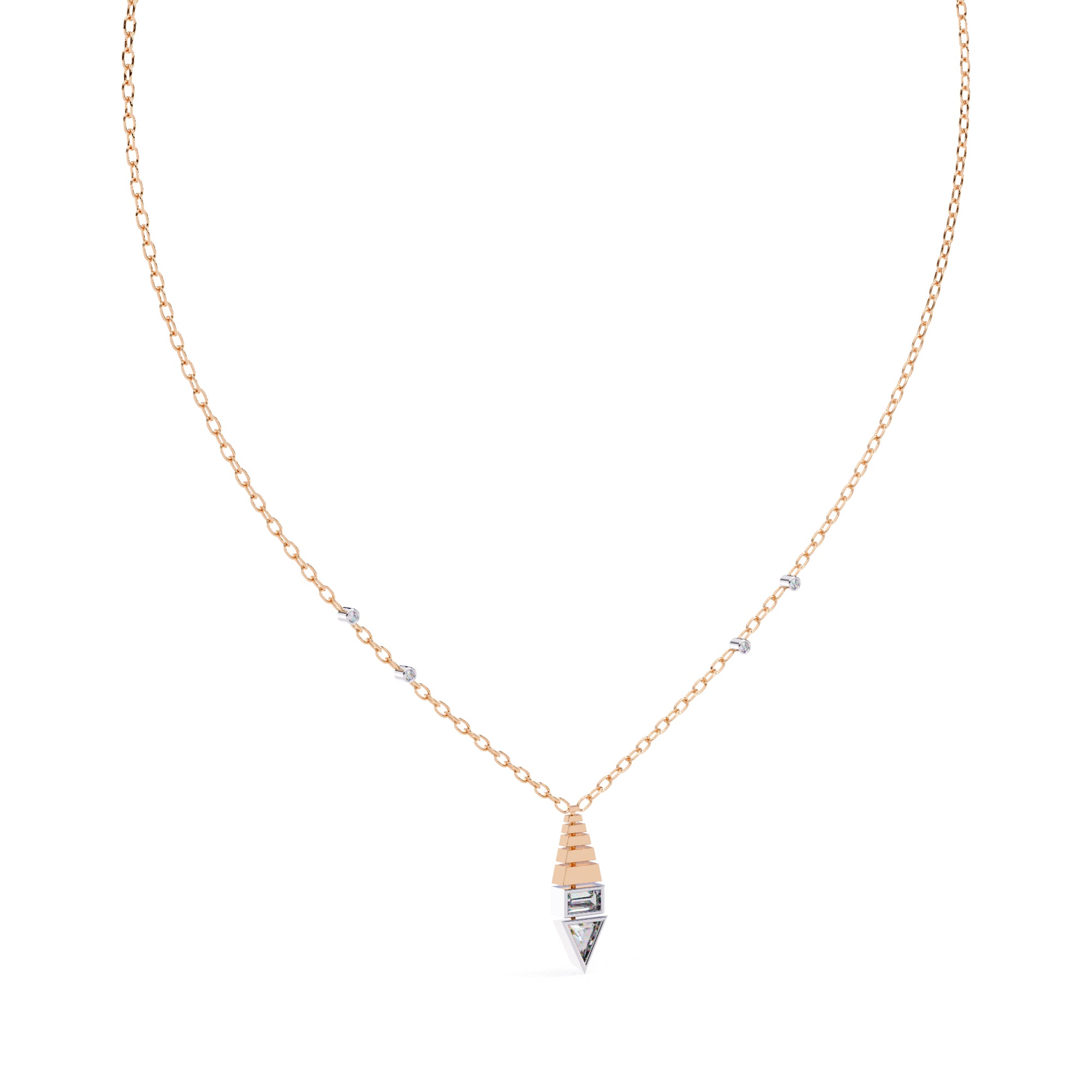 Rose Gold geometric diamond pendant with triangular shape