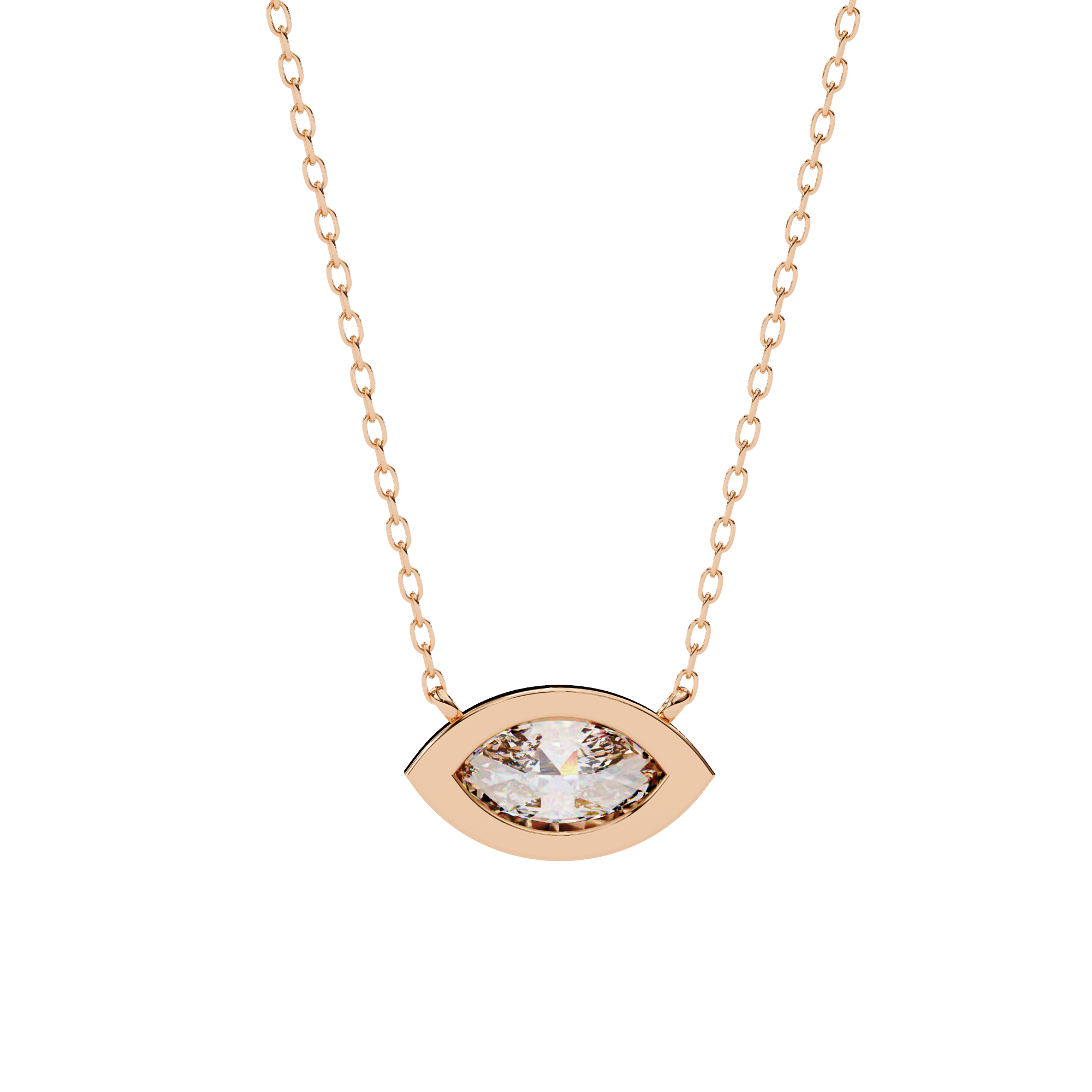 Marquise-shaped diamond pendant in rose gold with prong setting