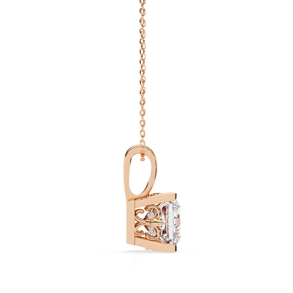 Princess-cut diamond pendant with artistic prong detailing
