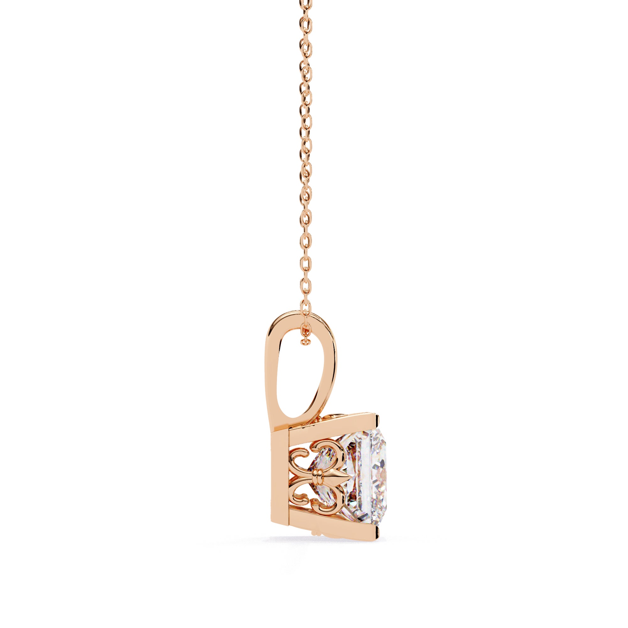 Princess-cut diamond pendant with artistic prong detailing