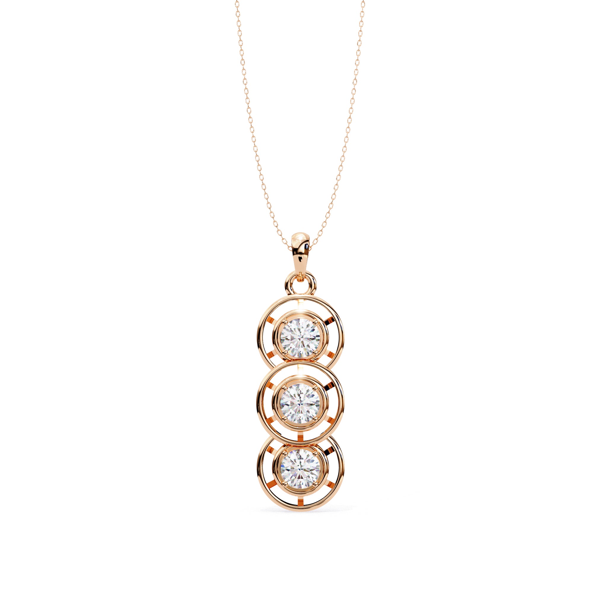 Three-circle diamond pendant in Rose Gold