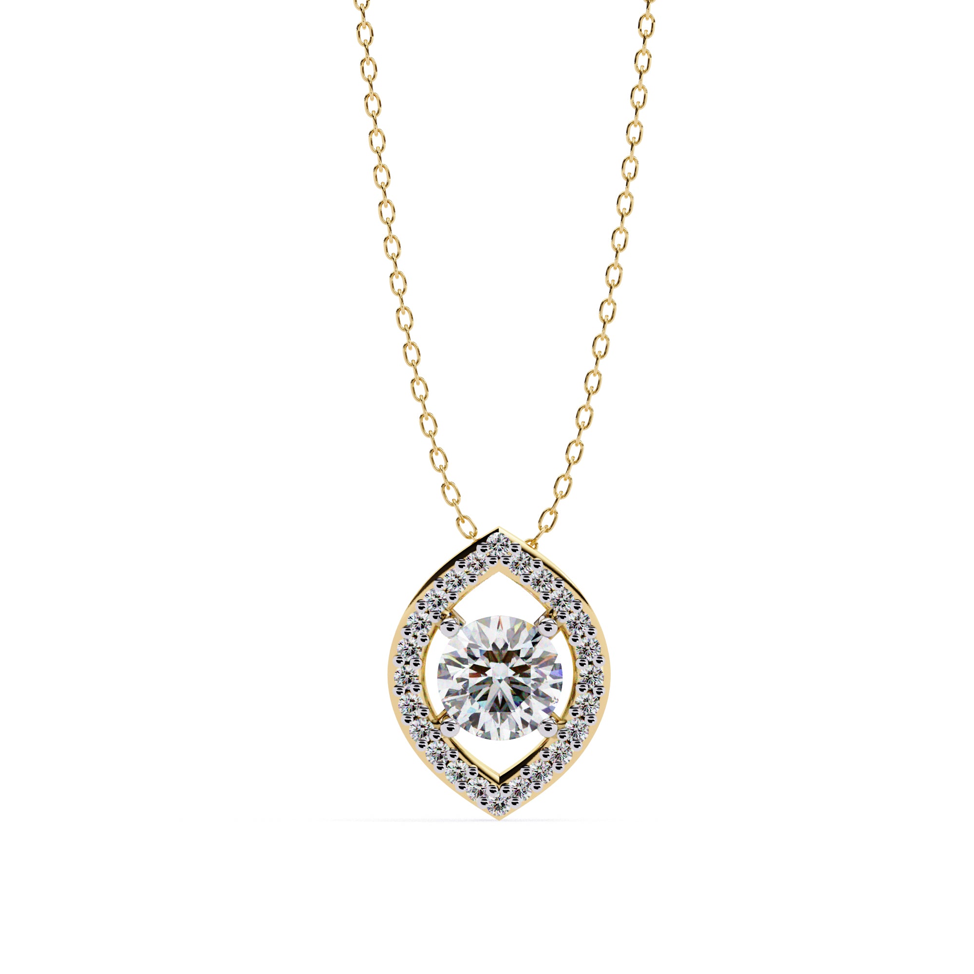 Gold Marquise Diamond Halo Pendant