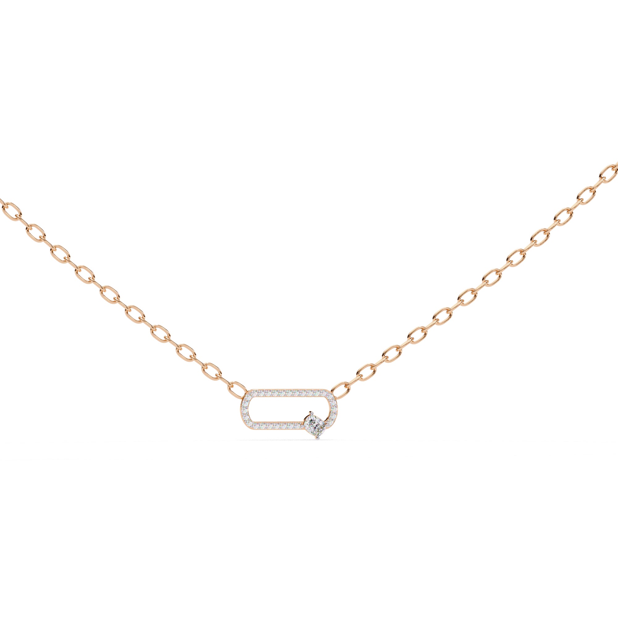 Simple geometric rose gold diamond pendant