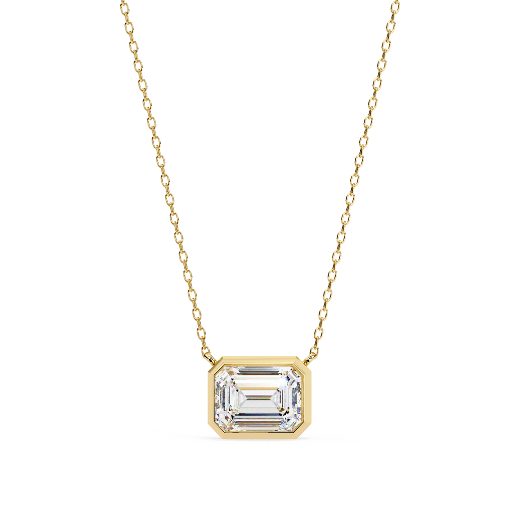 Emerald-cut solitaire diamond pendant in gold