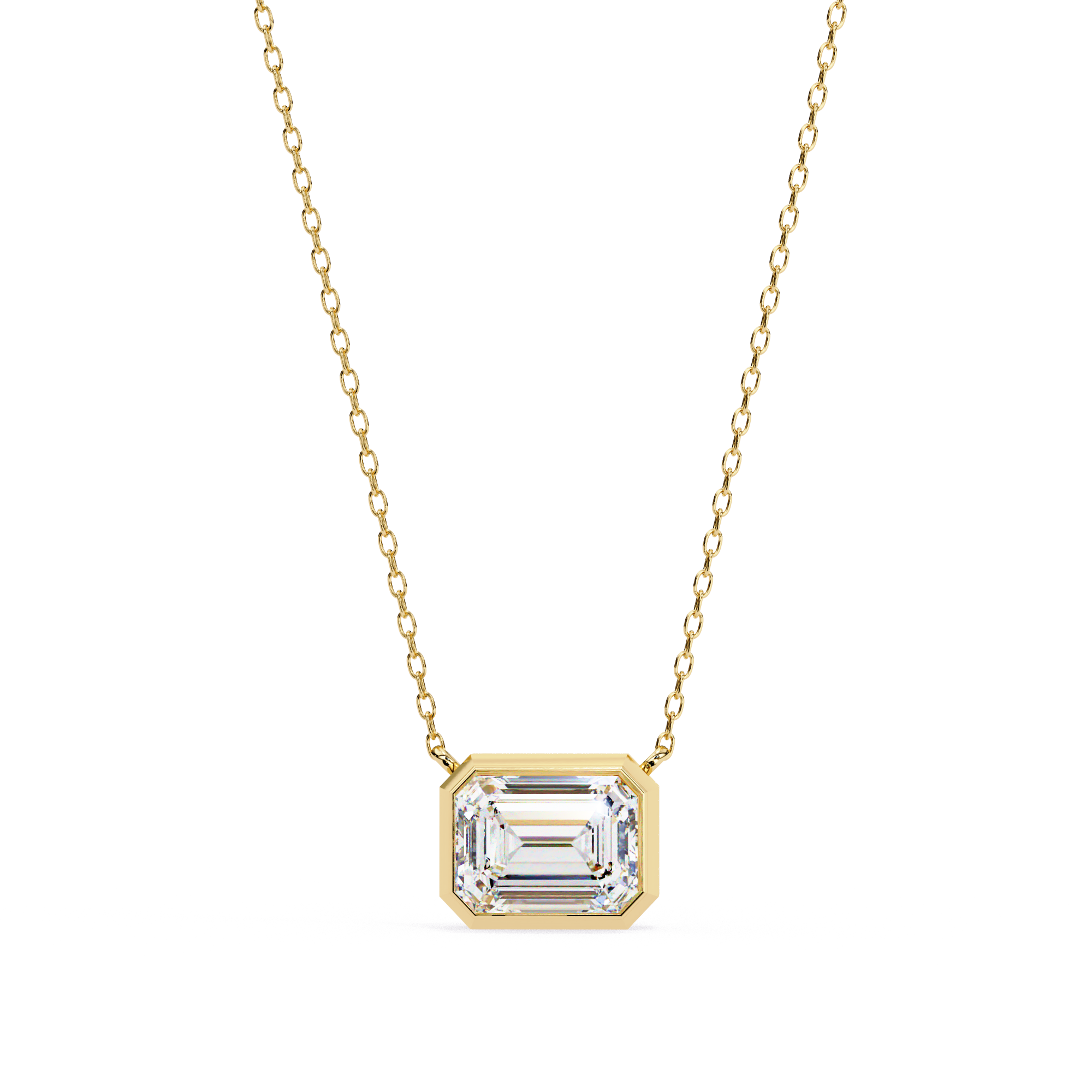 Emerald-cut solitaire diamond pendant in gold