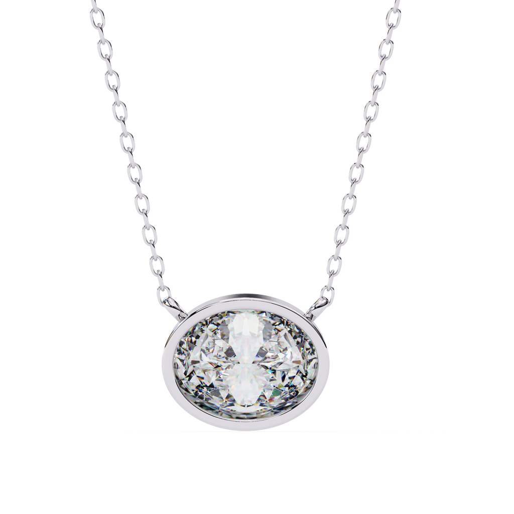White Gold oval-cut diamond bezel pendant necklace