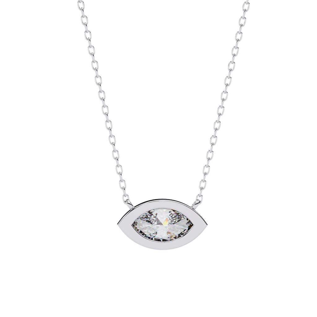 Marquise-shaped diamond pendant in white gold with prong setting
