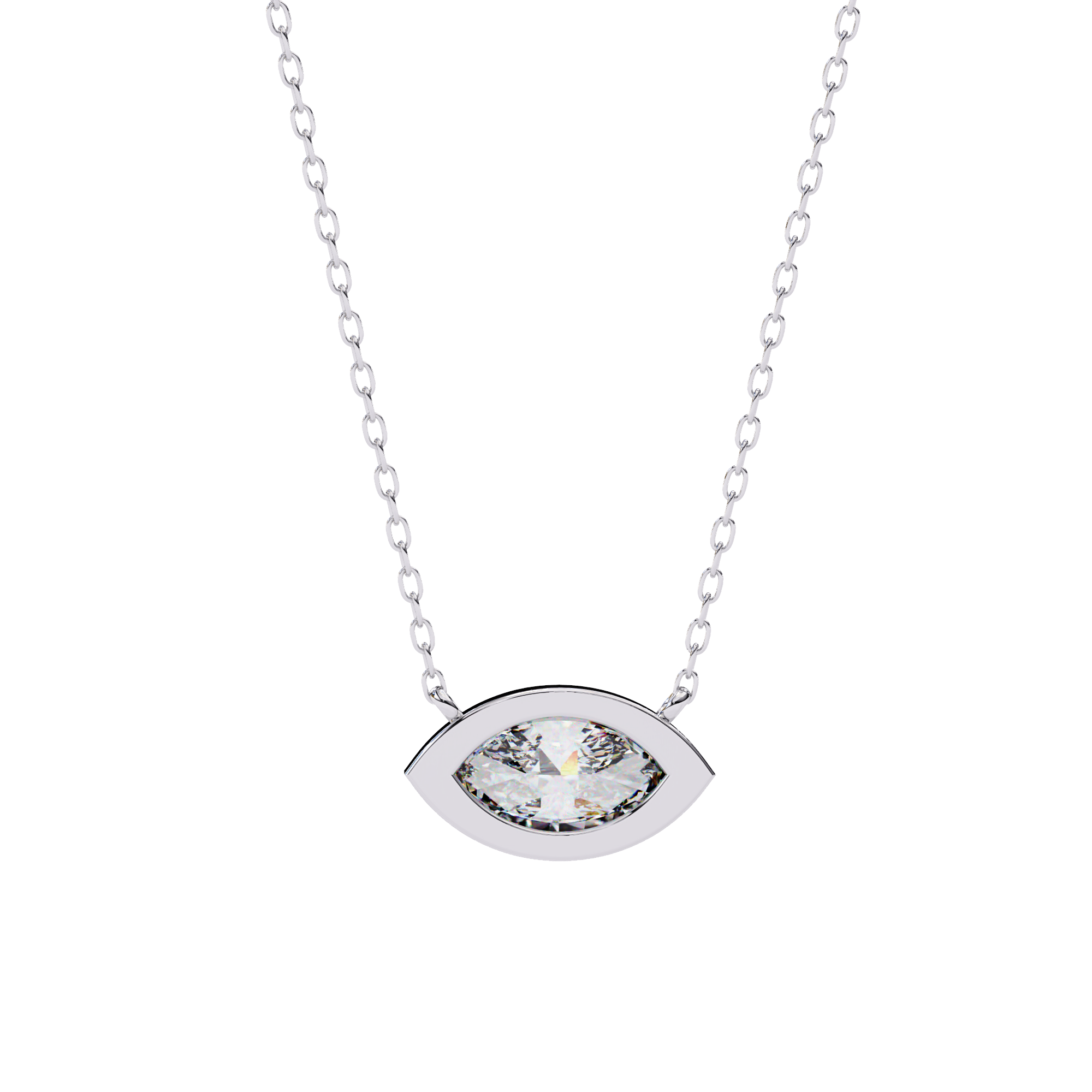 Marquise-shaped diamond pendant in white gold with prong setting