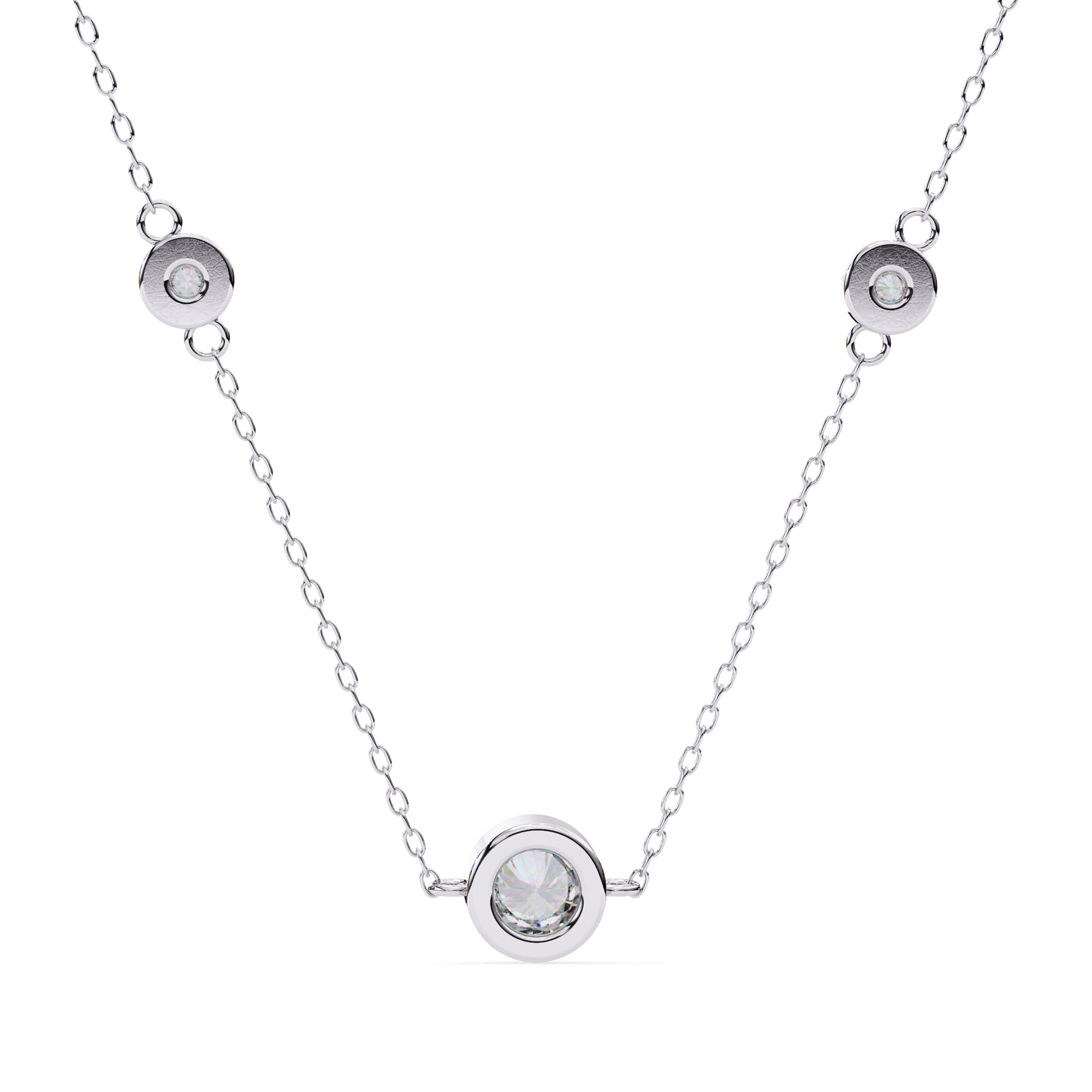 Round bezel-set diamond pendant in White Gold