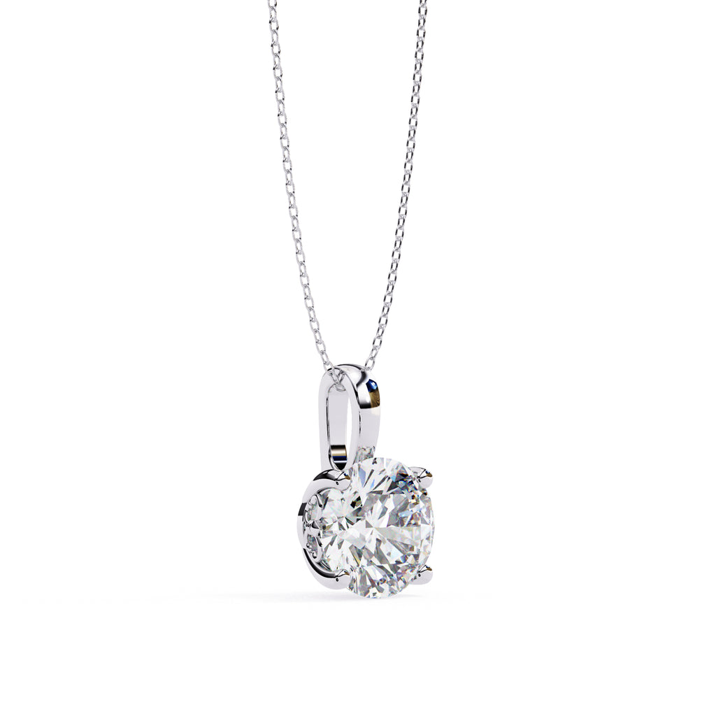 Round diamond solitaire pendant in 4-prong white gold setting