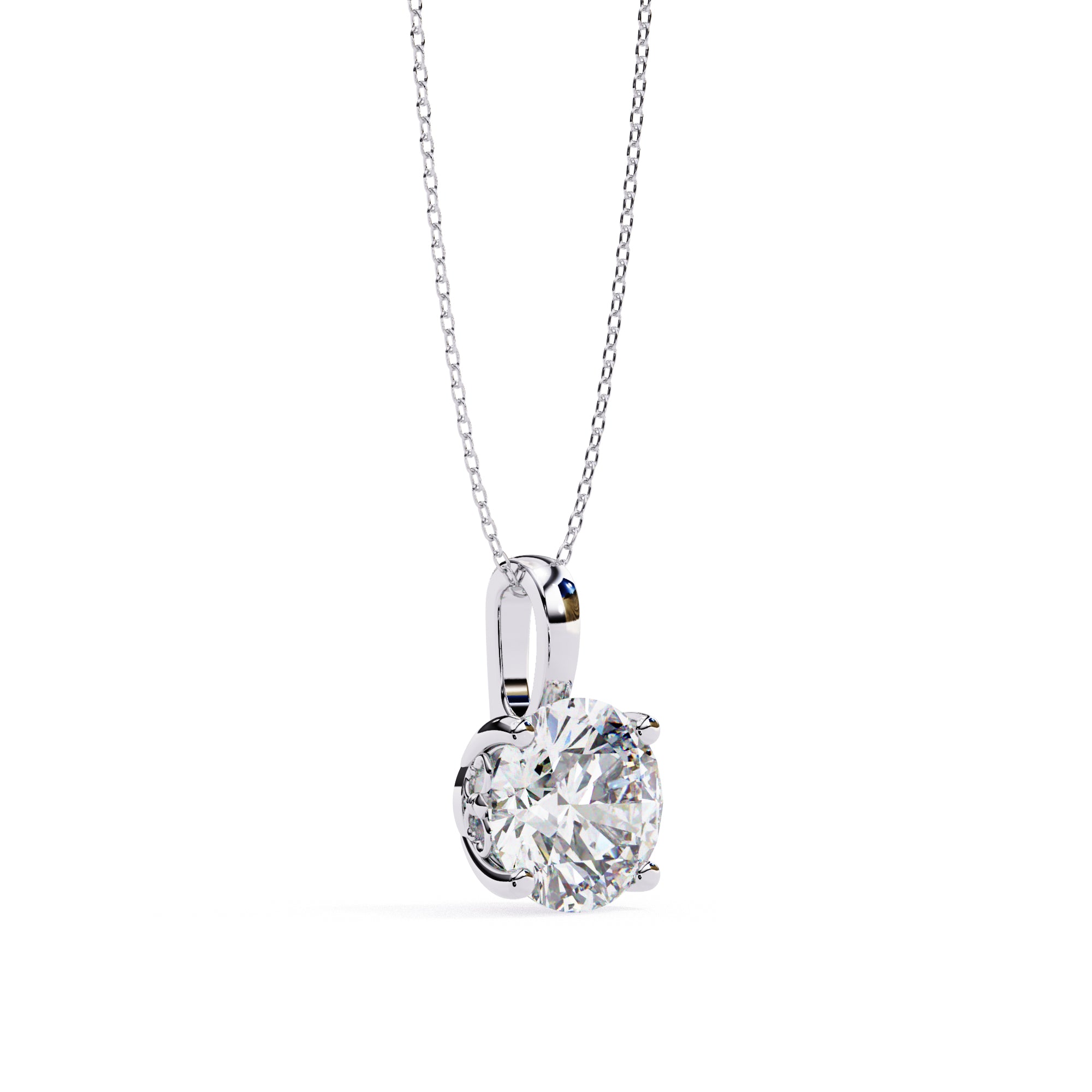 Round diamond solitaire pendant in 4-prong white gold setting
