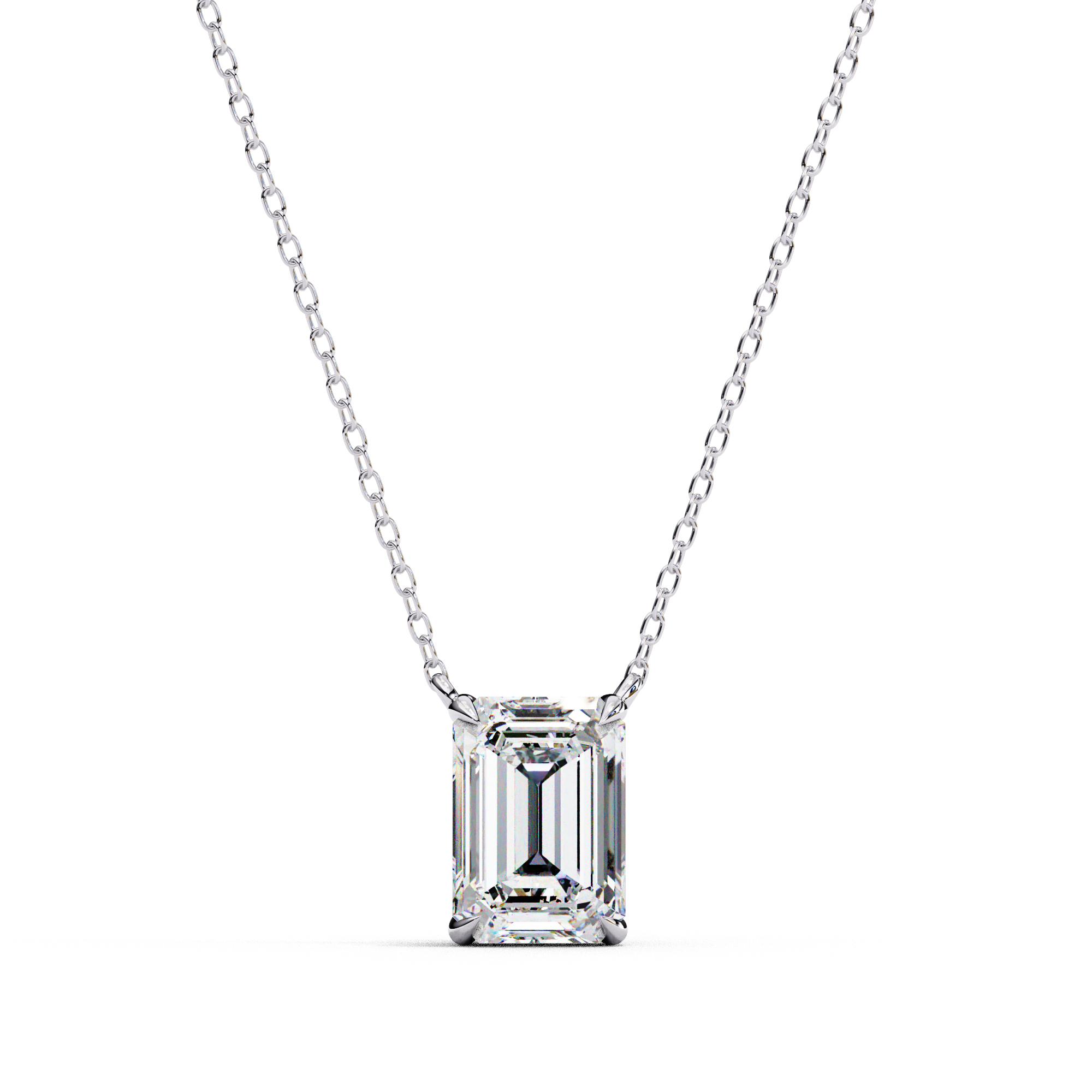 Minimalist Solitaire Emerald-Cut Diamond Pendant in White Gold