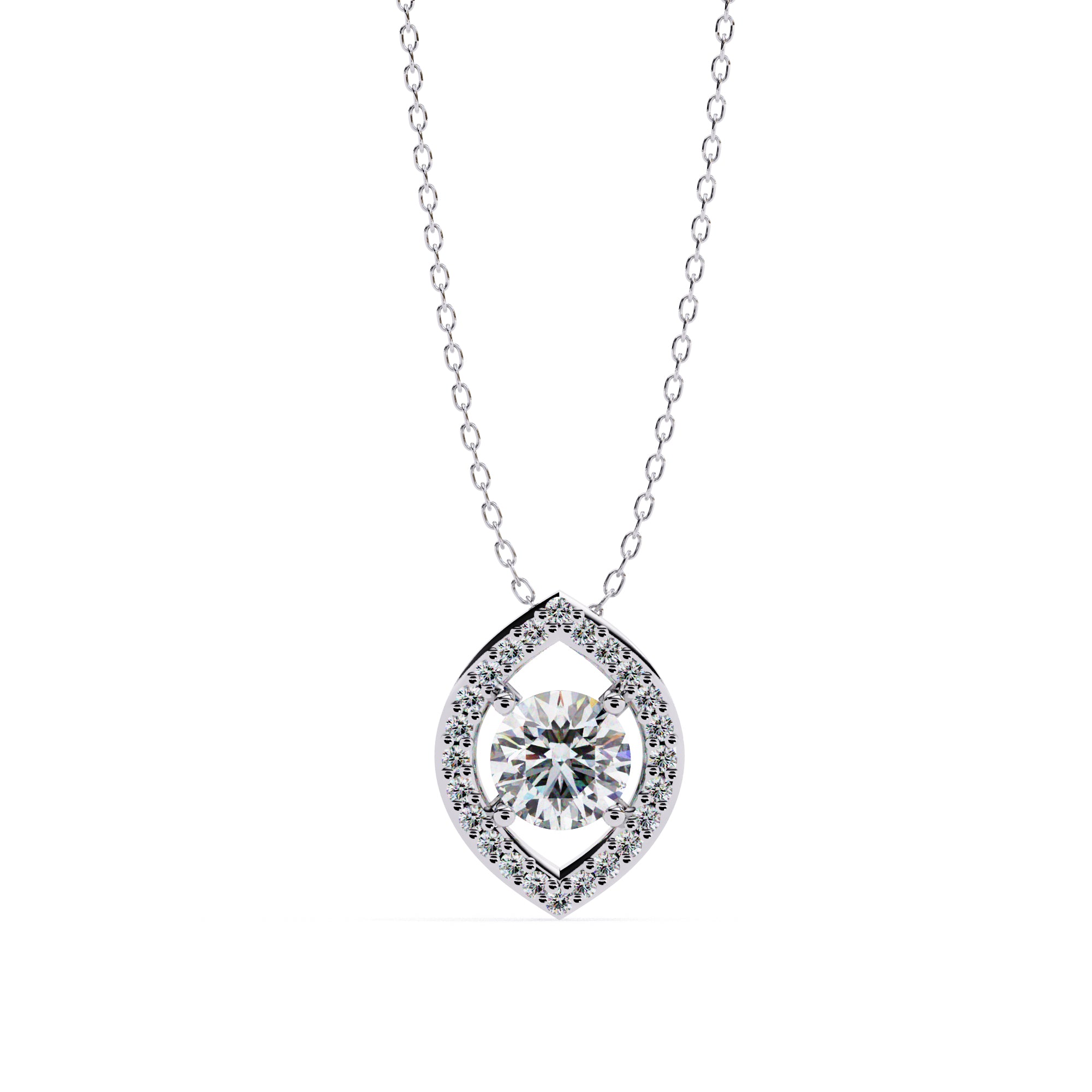 White Gold Marquise Diamond Halo Pendant