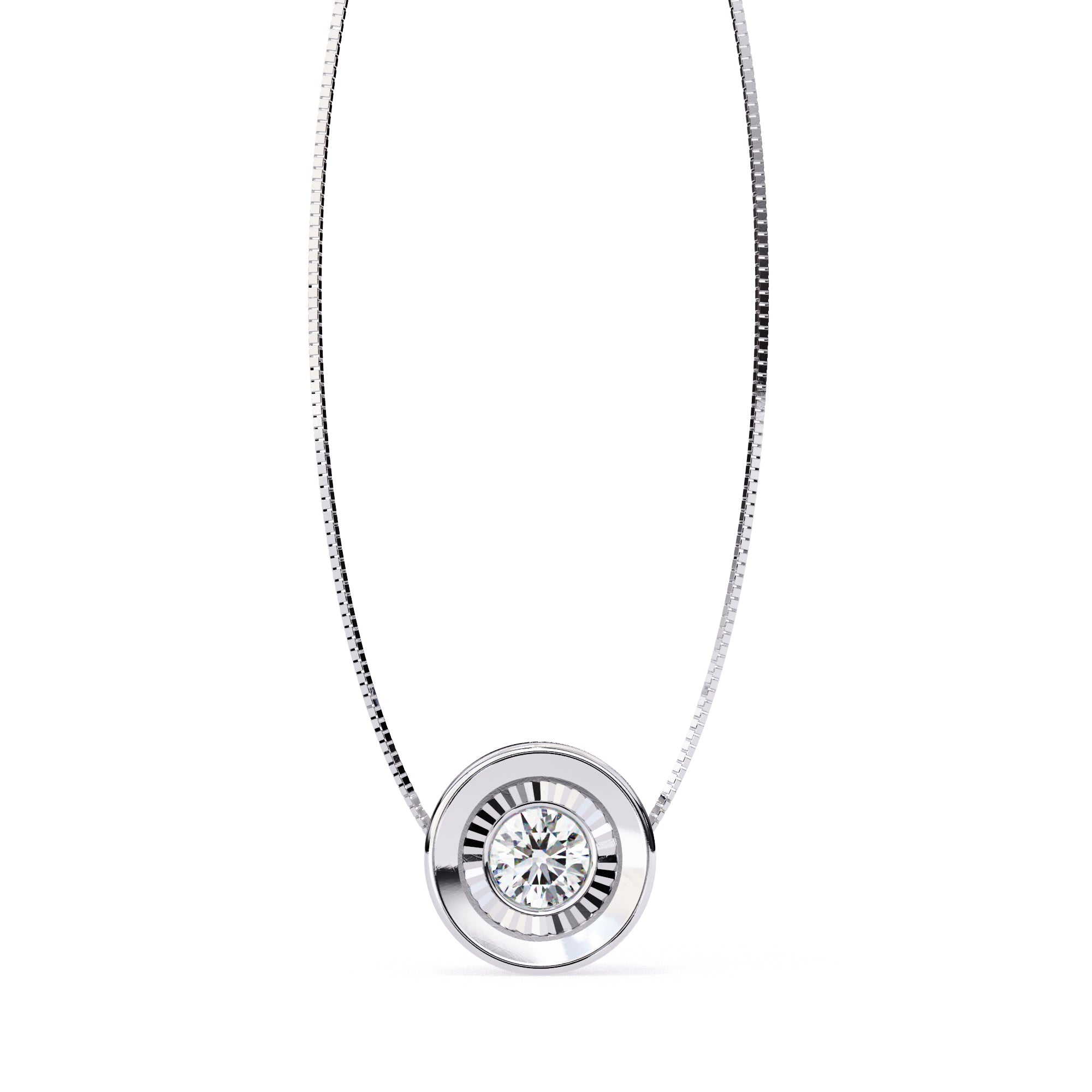 Halo Diamond Pendant in White Gold with bezel-style prong setting