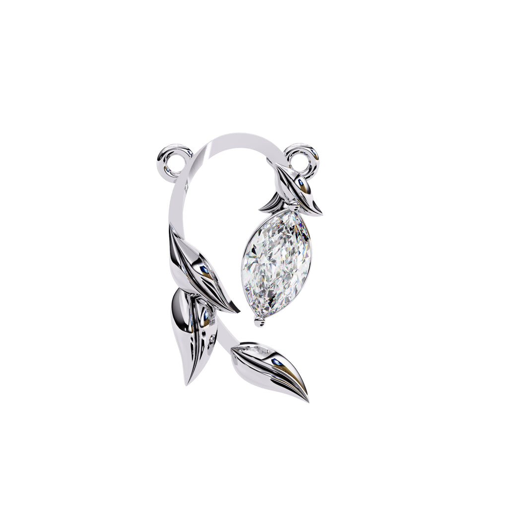 Marquise-cut diamond pendant with leaf pattern in White Gold