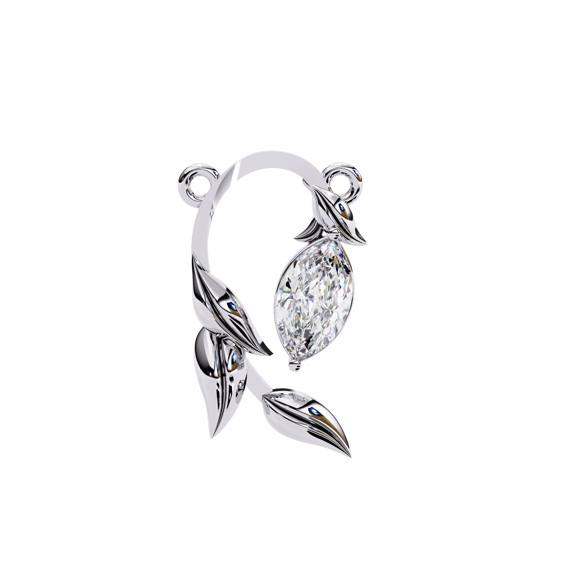 Marquise-cut diamond pendant with leaf pattern in White Gold