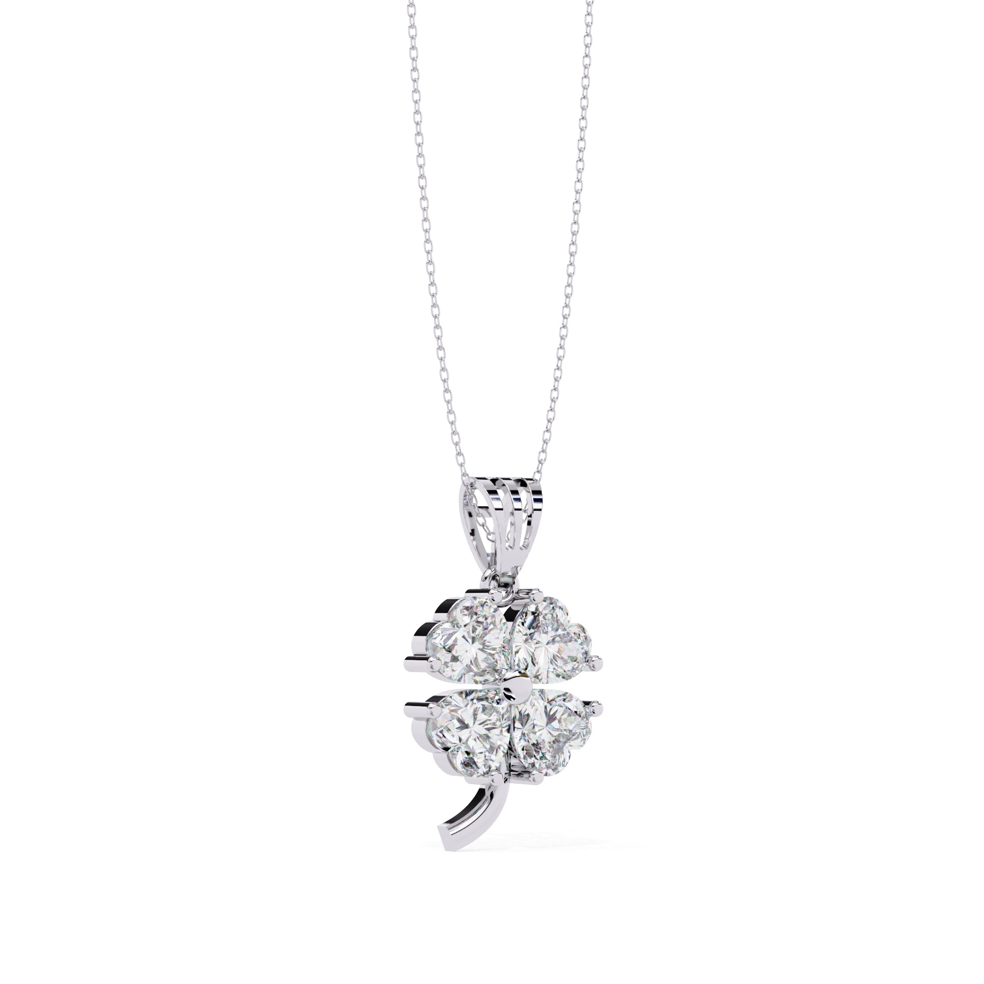 Four-leaf clover shape diamond pendant in White Gold