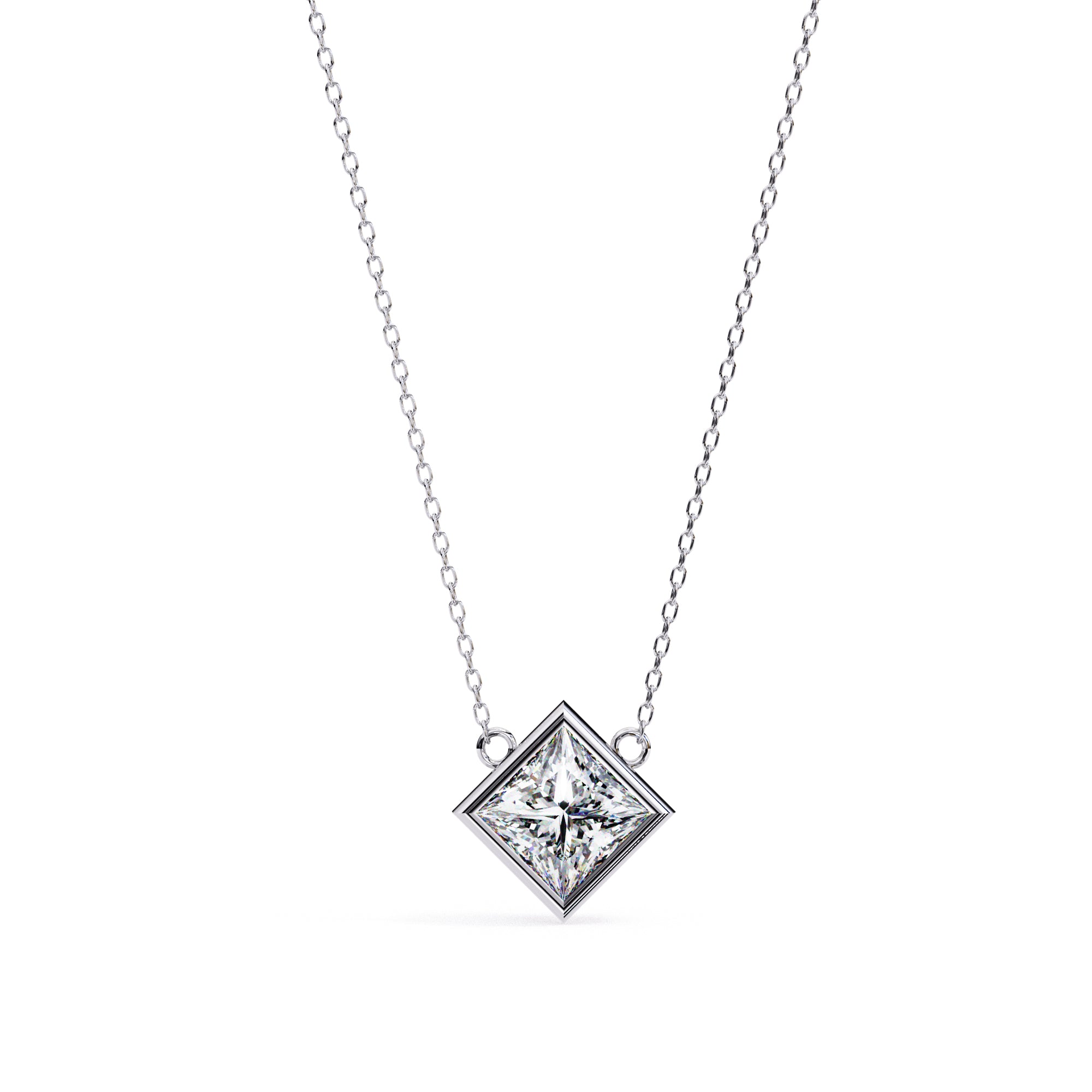 Elegant square-shaped diamond pendant in bezel setting