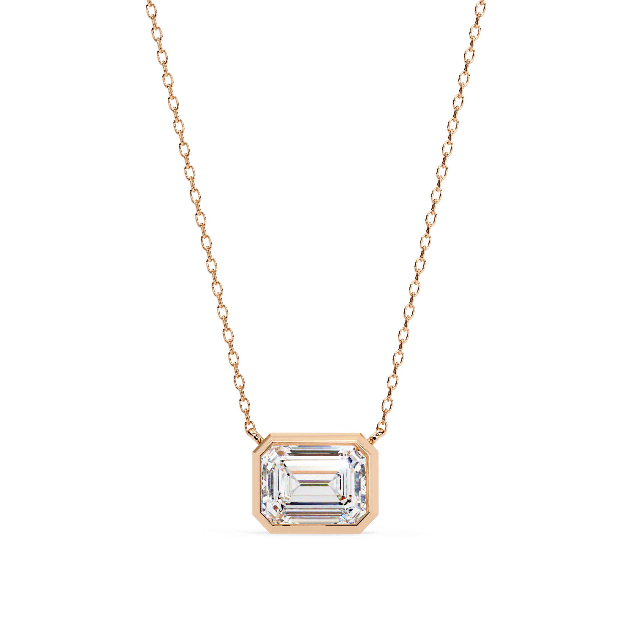 Emerald-cut solitaire diamond pendant in Rose Gold