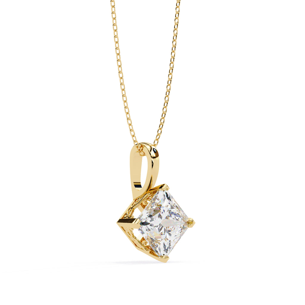 Square solitaire diamond pendant in gold