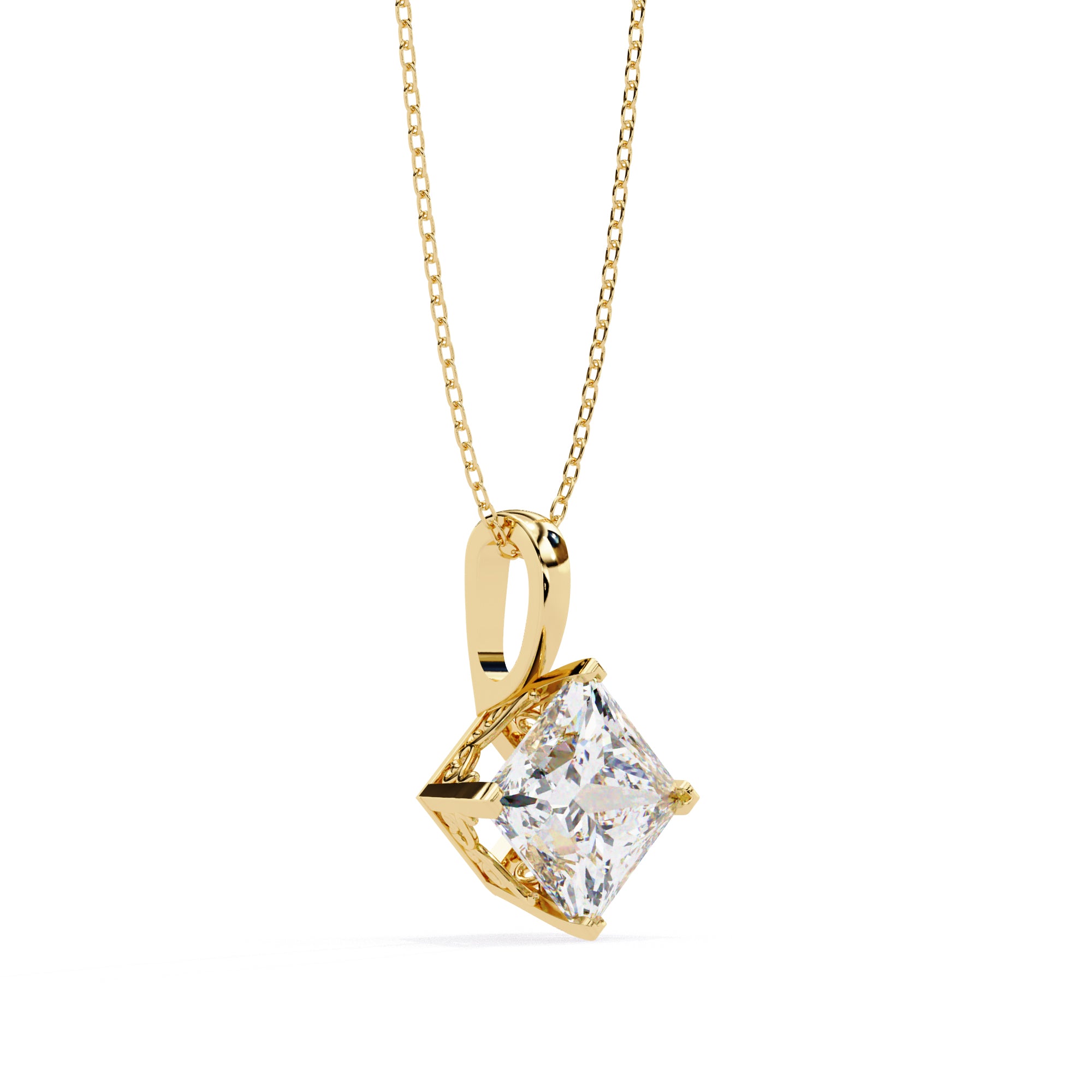 Square solitaire diamond pendant in gold
