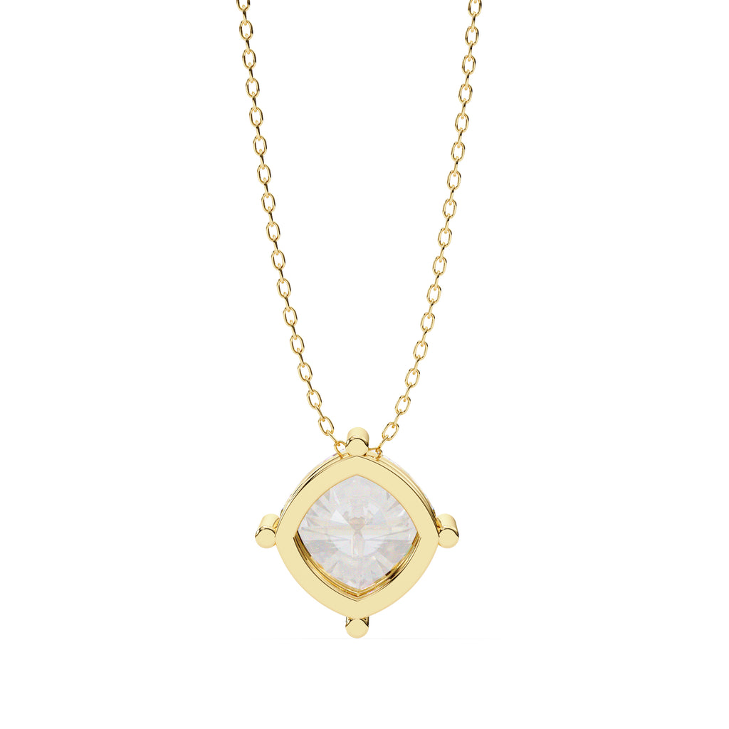 Floating round diamond pendant with gold prong pattern
