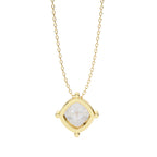 Floating round diamond pendant with gold prong pattern
