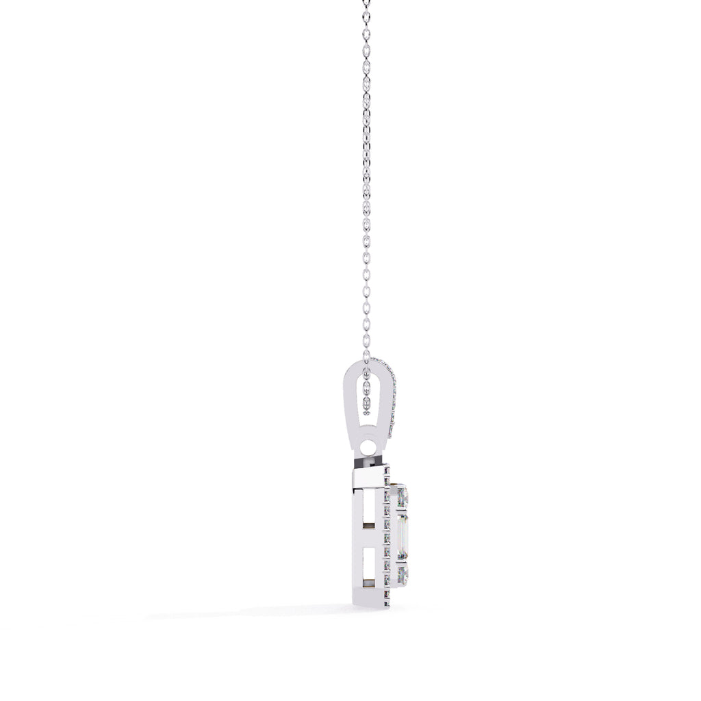Rectangular diamond pendant with halo border