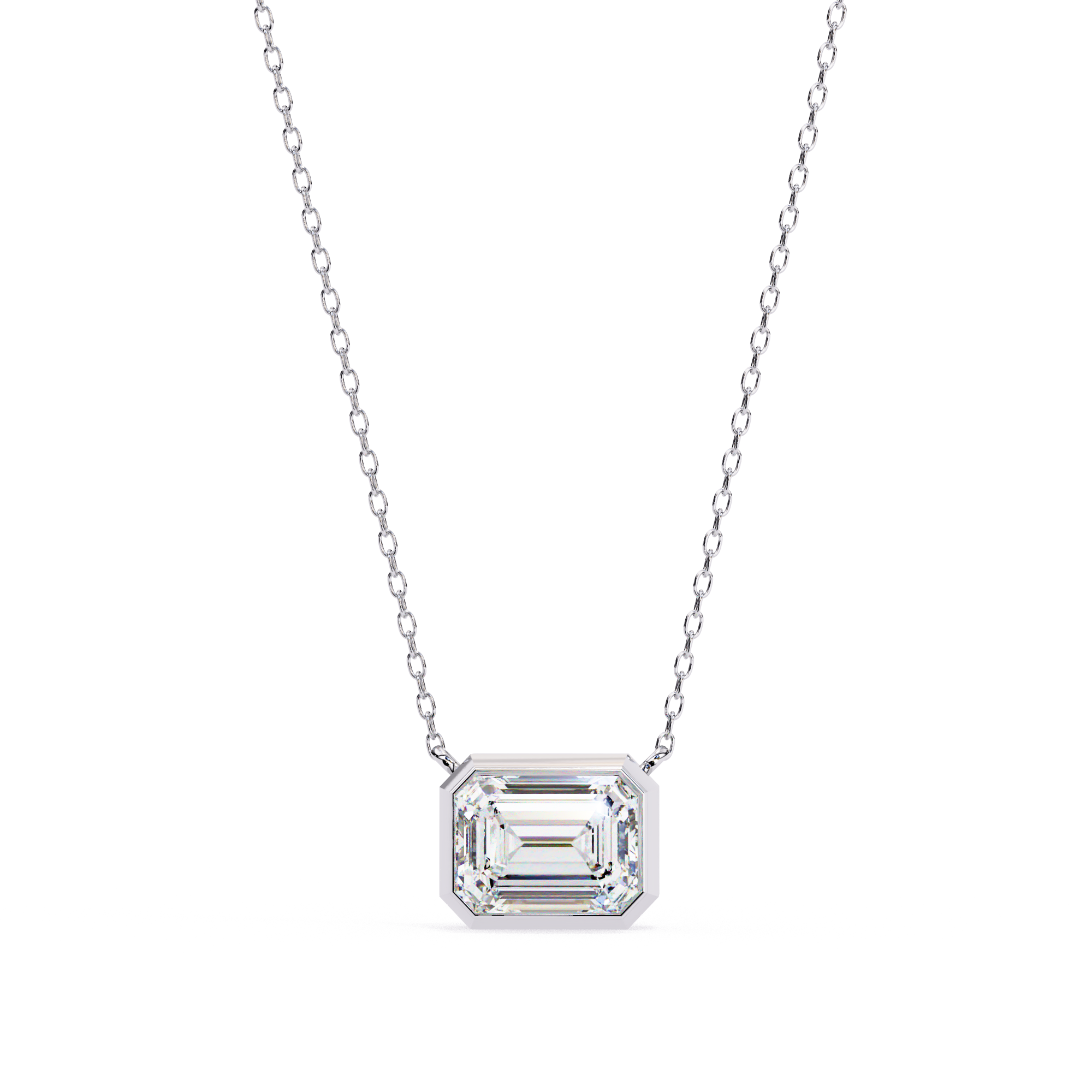 Emerald-cut solitaire diamond pendant in White Gold
