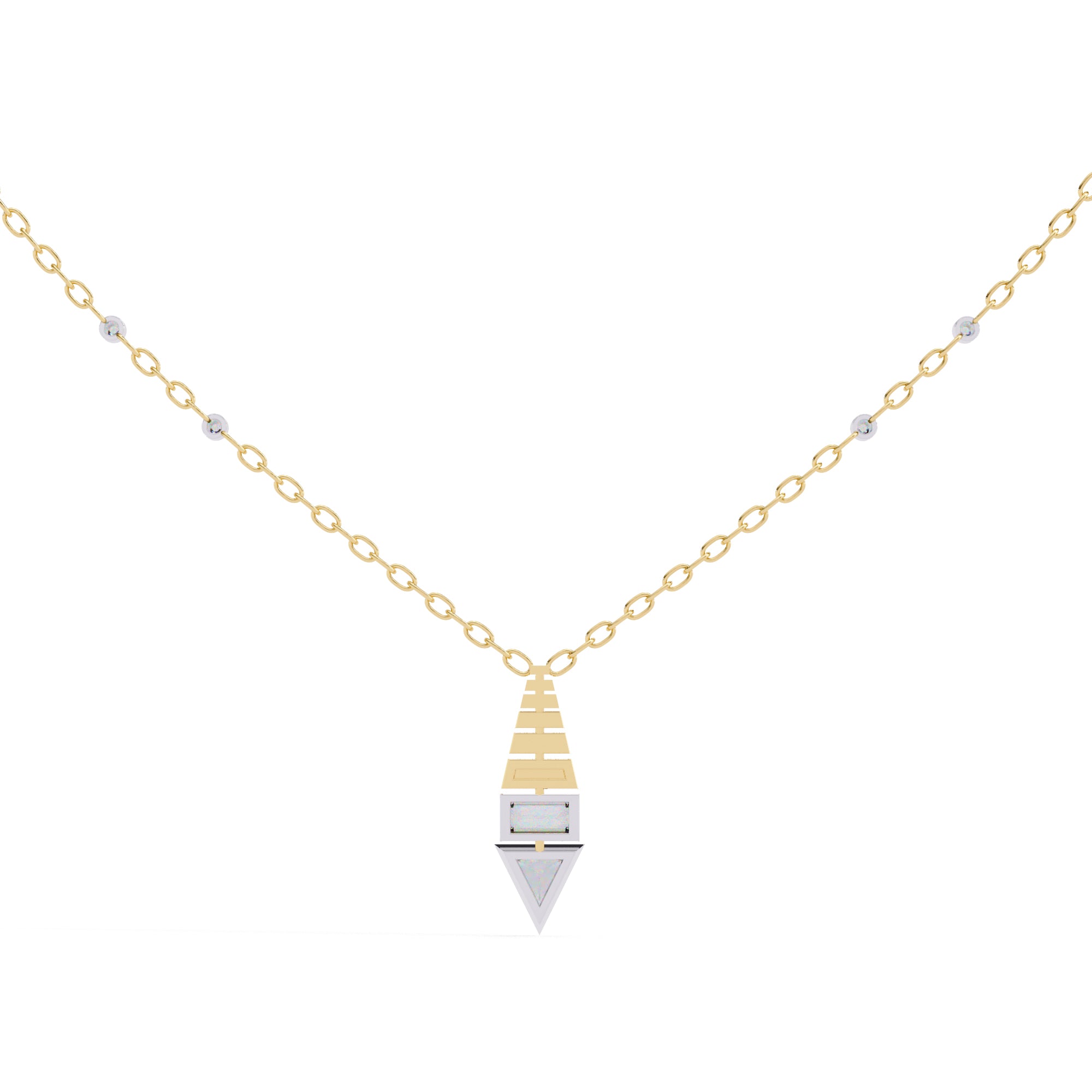 Gold chain with geometric triangle diamond pendant