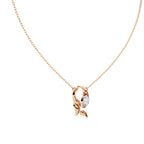 Leaf-shaped rose gold diamond pendant