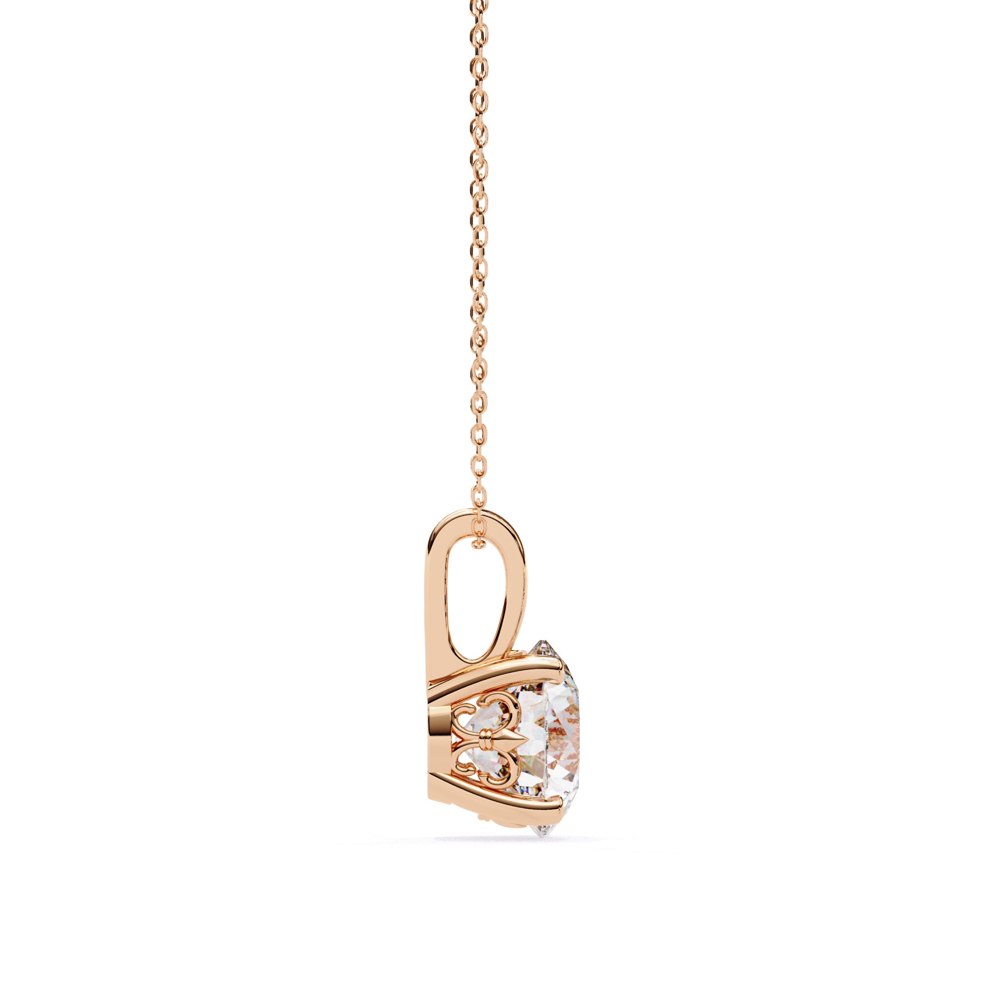 Round-cut diamond pendant with artistic prong detailing