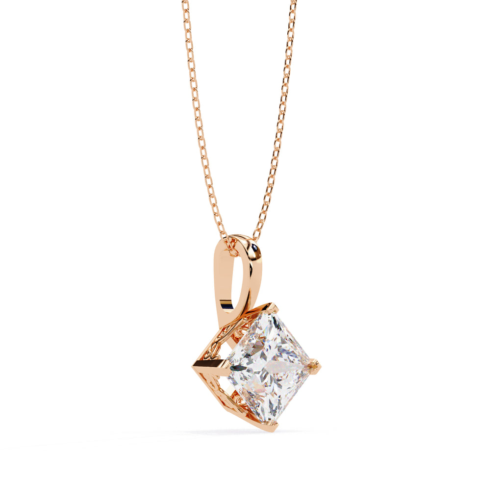 Square solitaire diamond pendant in rose gold