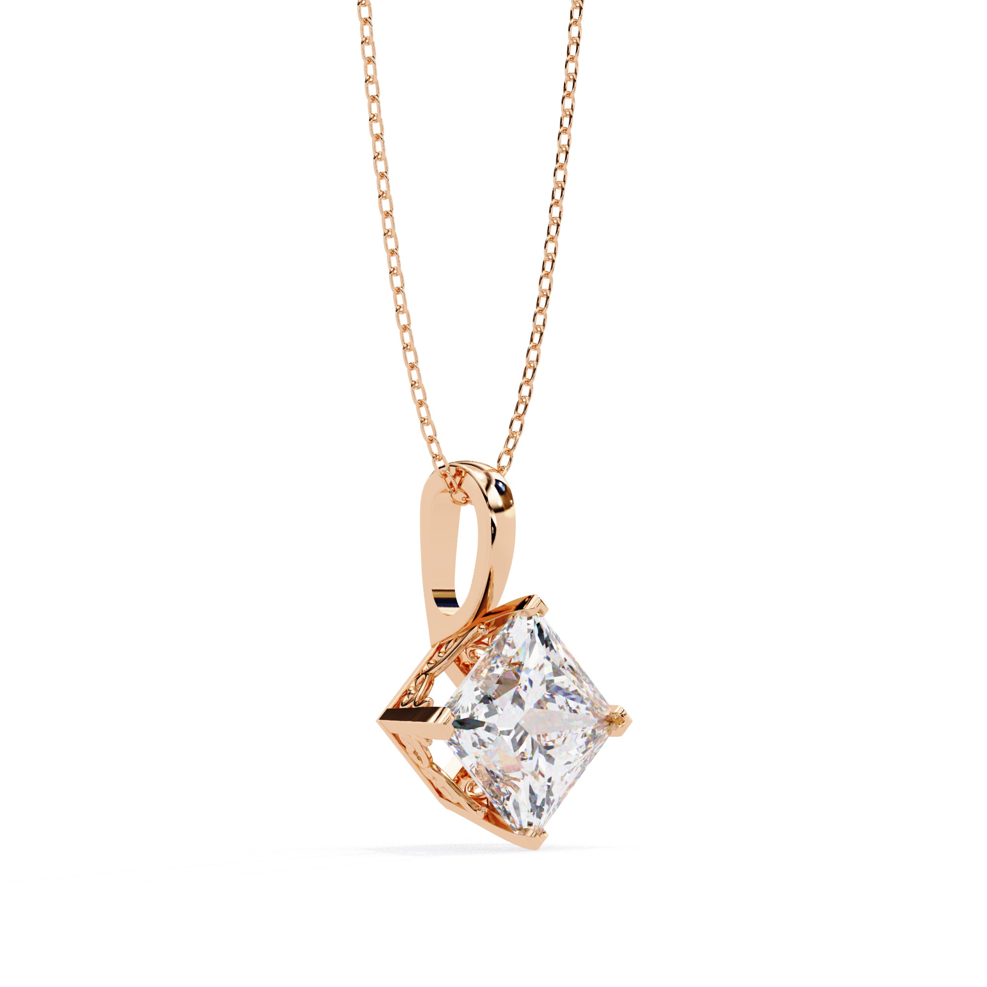 Square solitaire diamond pendant in rose gold