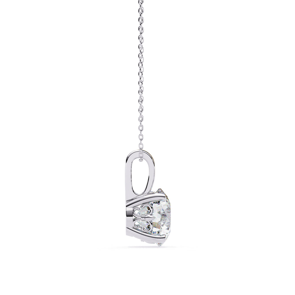 Round-cut diamond pendant with artistic prong detailing