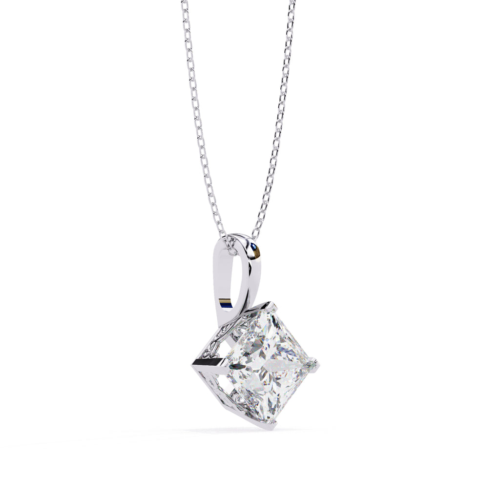 Square solitaire diamond pendant in White Gold