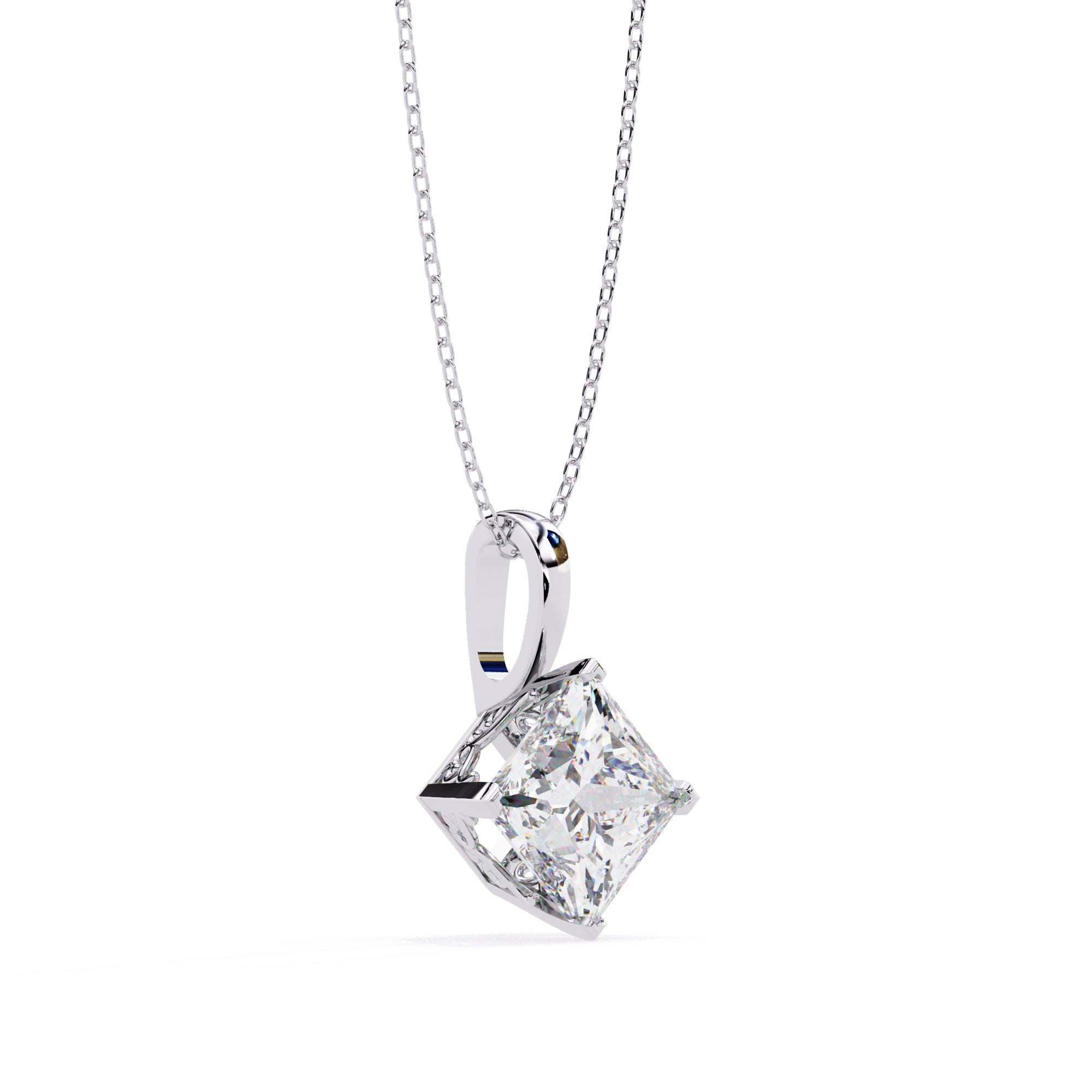 Square solitaire diamond pendant in White Gold
