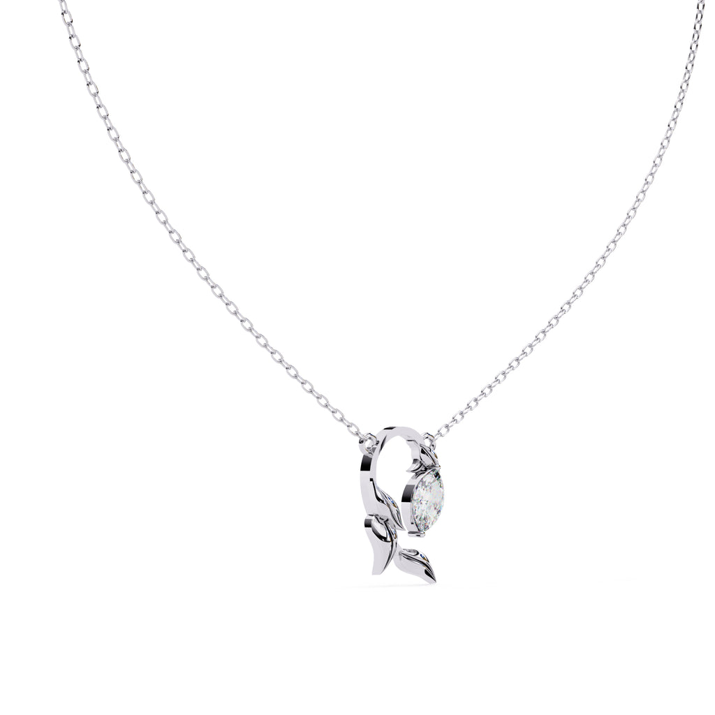 Leaf-shaped white gold diamond pendant