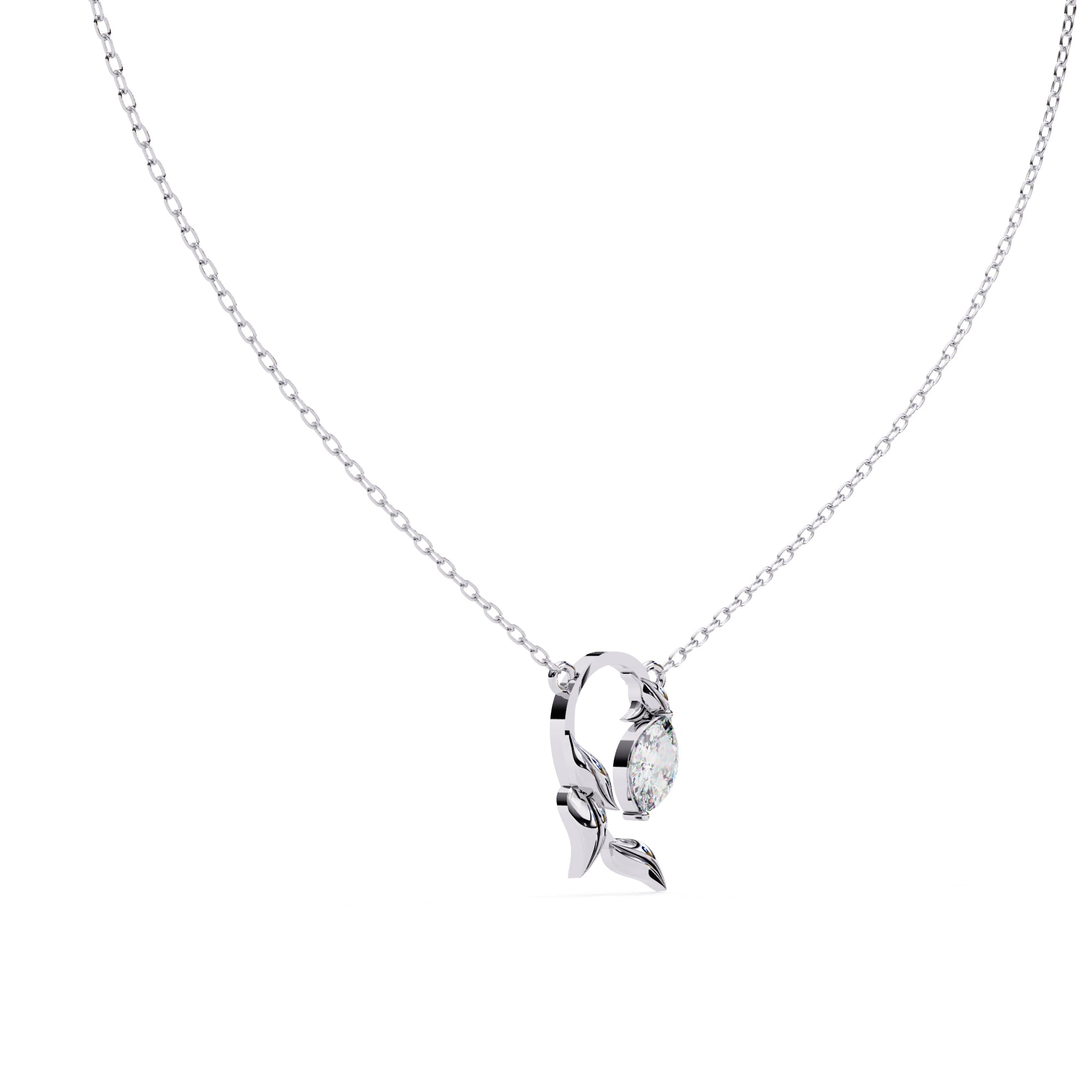Leaf-shaped white gold diamond pendant