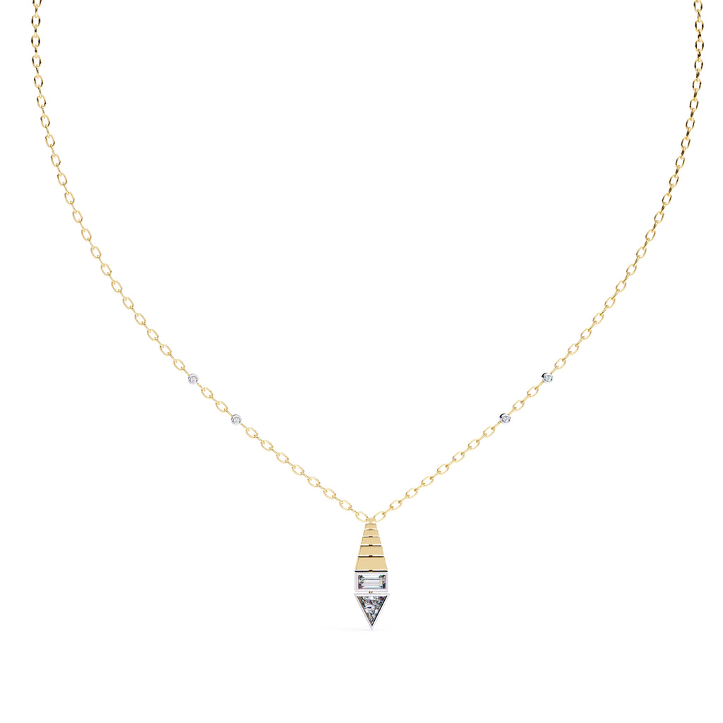 Lab grown diamond gold pendant with stepped geometric pattern