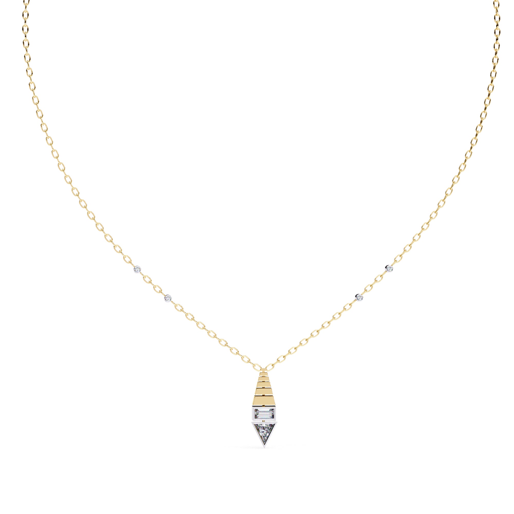 Lab grown diamond gold pendant with stepped geometric pattern