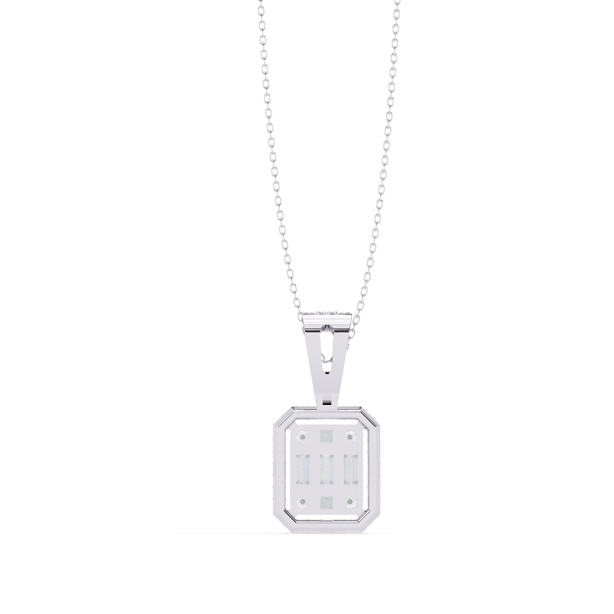 Princess-style rectangular diamond pendant with white gold chain